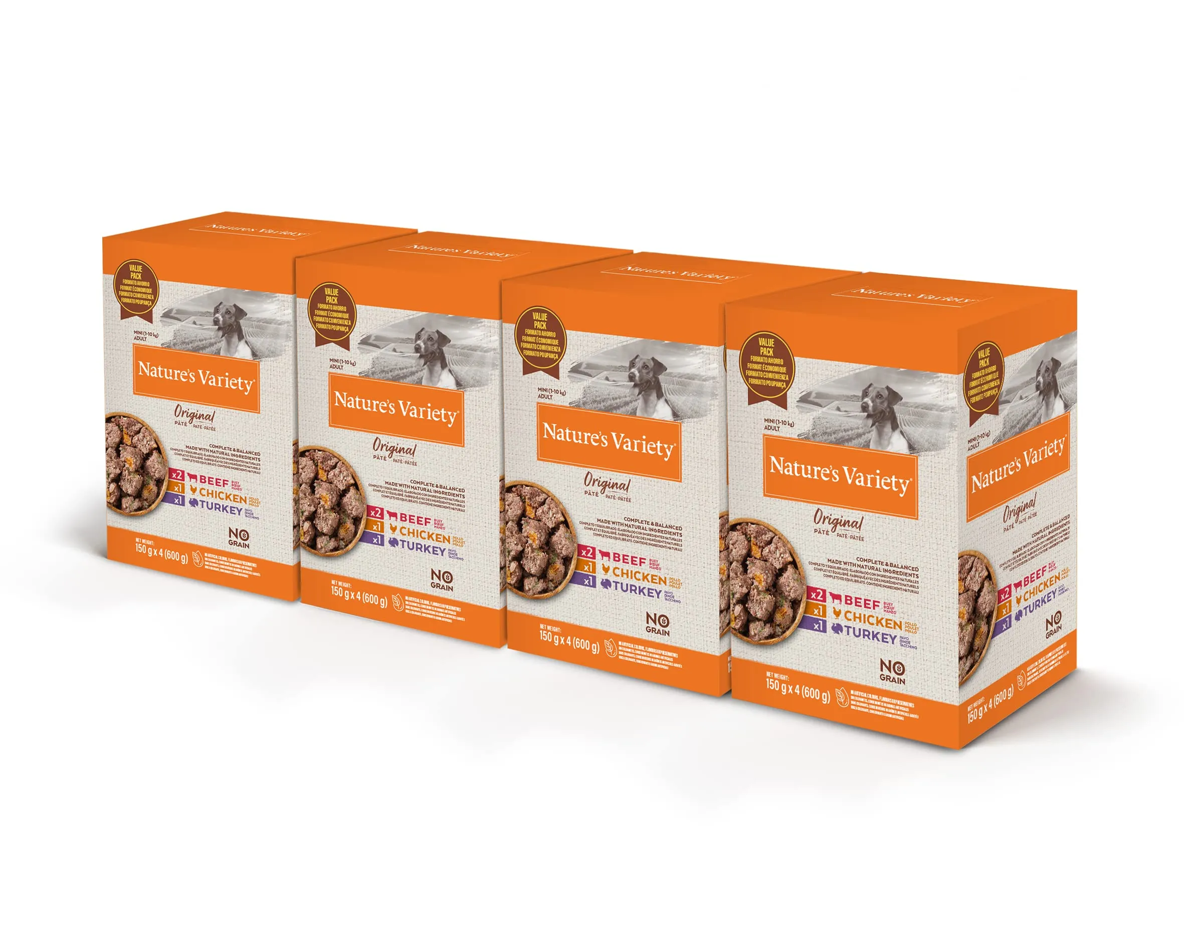 Nature's Variety Original No Grain Multipack di Paté per Cani Adulti Mini - 4 Multipacks di 150 g x 4 - 2.4 kg - immagine 1