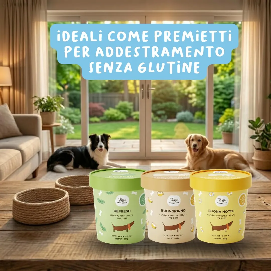 Hygge Dog Routine box: Biscotti naturali per Cani SET 3 Confezioni (Buongiorno al Capuccino, Refresh, Buona notte alla Camomilla) | Snack Cane gustoso e sano, adatto a tutte le taglie | 300 gr - immagine 2