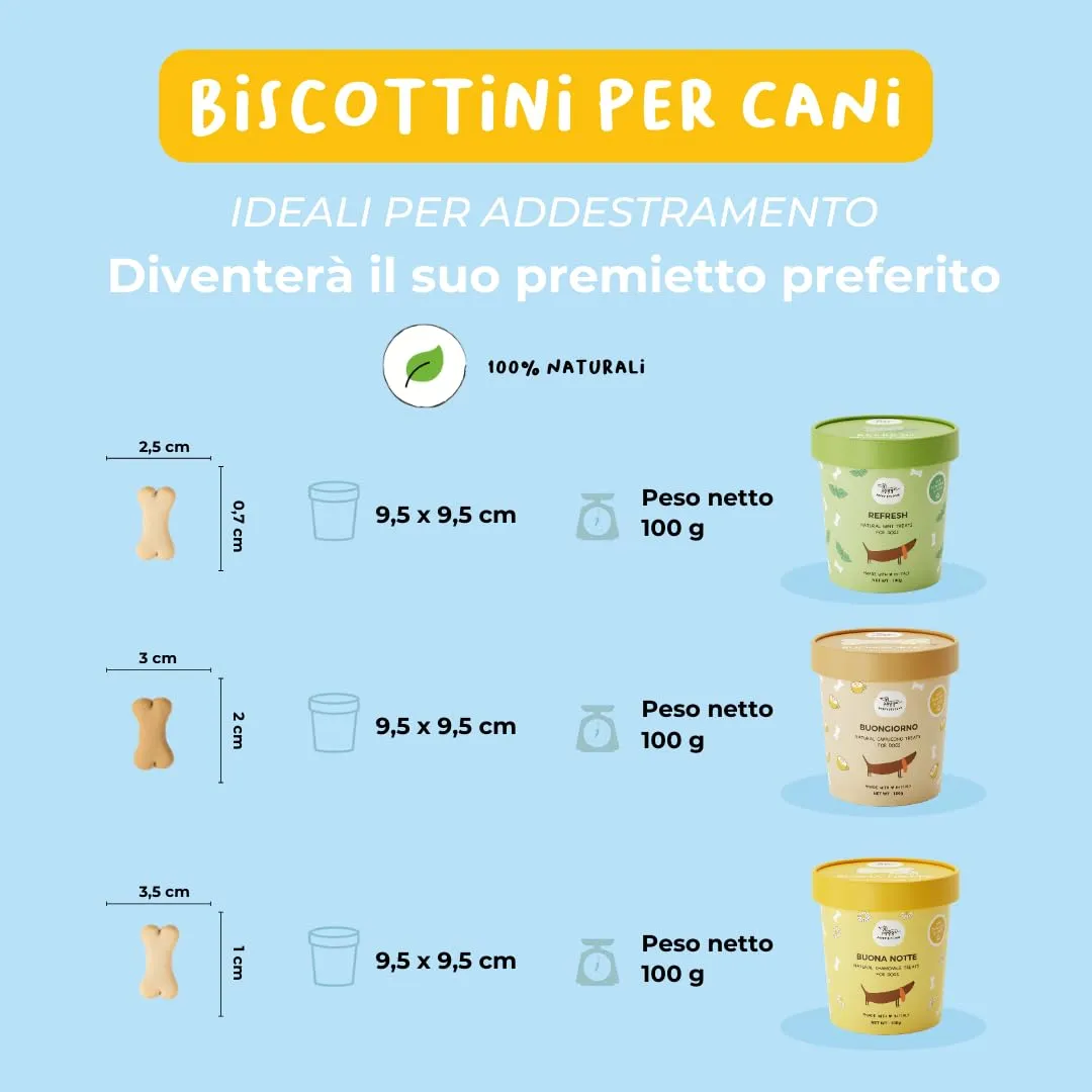 Hygge Dog Routine box: Biscotti naturali per Cani SET 3 Confezioni (Buongiorno al Capuccino, Refresh, Buona notte alla Camomilla) | Snack Cane gustoso e sano, adatto a tutte le taglie | 300 gr - immagine 5