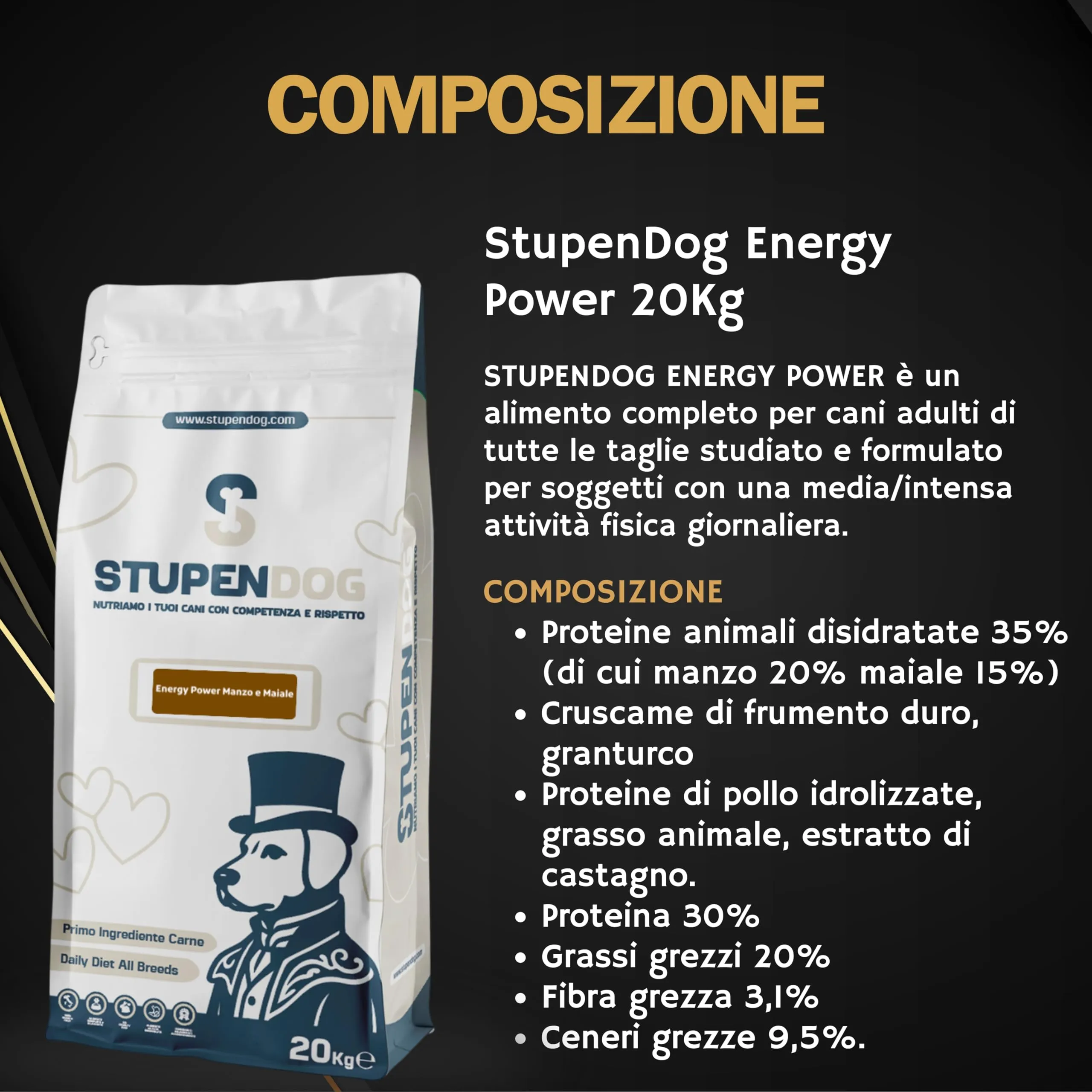 STUPENDOG Crocchette per Cani Energy Power 20kg, Croccantini Cane, Cibo per Cani Adulti Attivi - Crocchette Manzo e Maiale - immagine 2