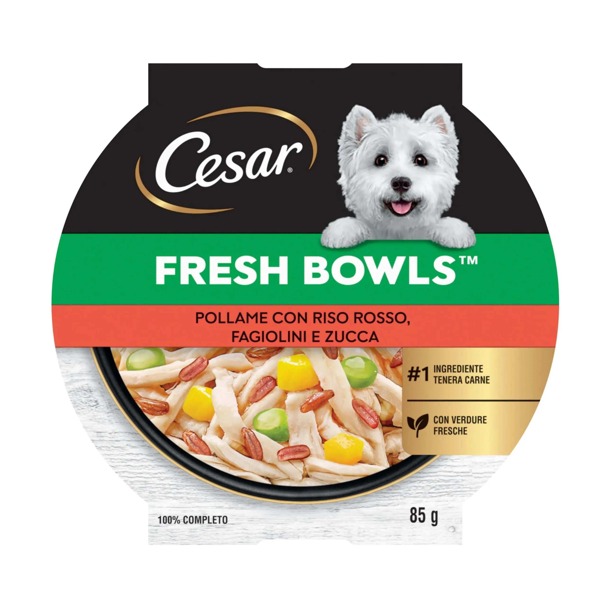CESAR Fresh Bowl Cani Adulti Pollame con Riso, Fagiolini, Zucca Salsa 85g, 10 Confezioni - immagine 1