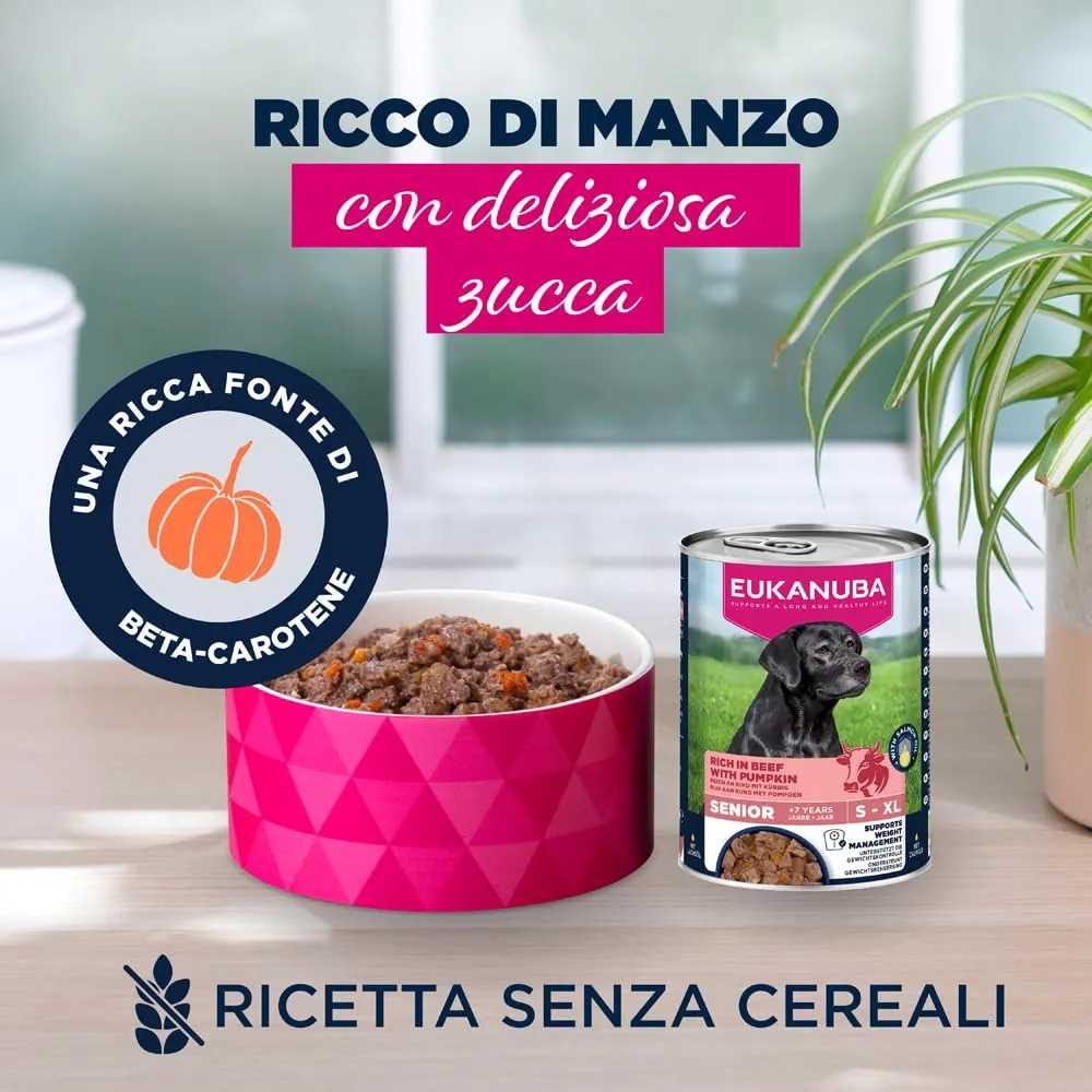 EUKANUBA Cibo umido cani anziani con manzo e zucca, 6 x 400 g - immagine 2