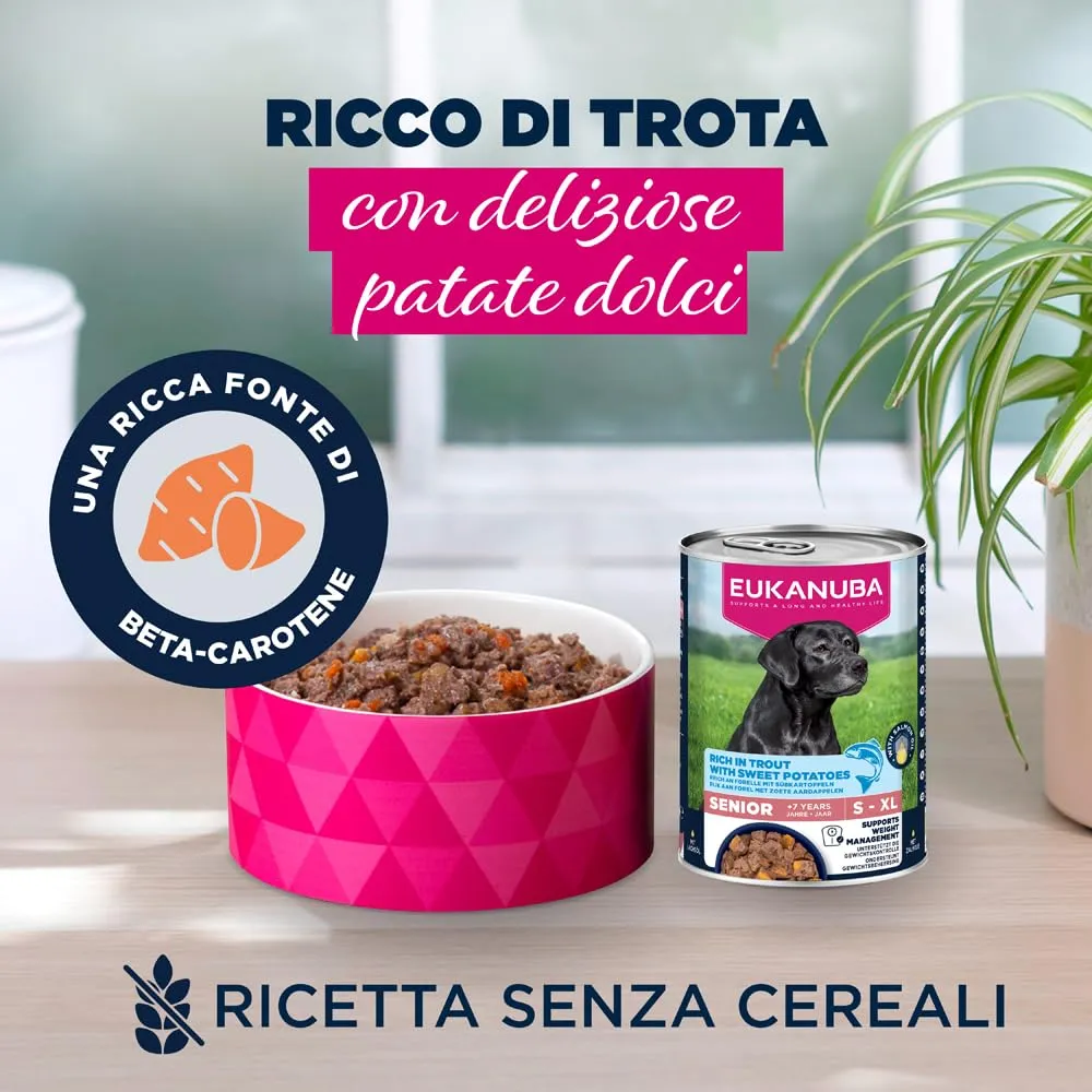EUKANUBA Cibo umido cani anziani con trota e patate dolci, 6 x 400 g - immagine 2
