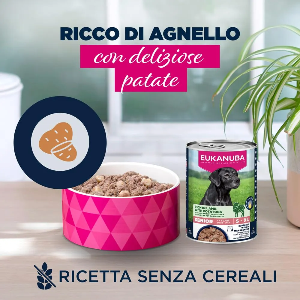 EUKANUBA Cibo umido cani anziani con agnello e patate, 6 x 400 g - immagine 2
