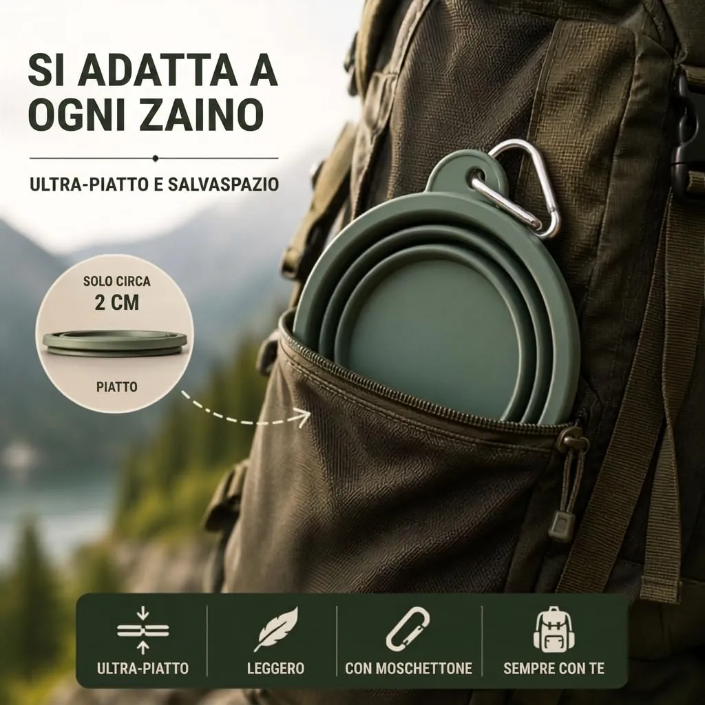 ROMNEYS Ciotola da viaggio pieghevole in silicone "On The Go", 1 l, senza BPA e lavabile in lavastoviglie, con moschettone, ideale per cani in viaggio, escursioni e avventure all'aria aperta - immagine 3