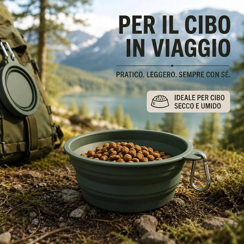 ROMNEYS Ciotola da viaggio pieghevole in silicone "On The Go", 1 l, senza BPA e lavabile in lavastoviglie, con moschettone, ideale per cani in viaggio, escursioni e avventure all'aria aperta - immagine 6
