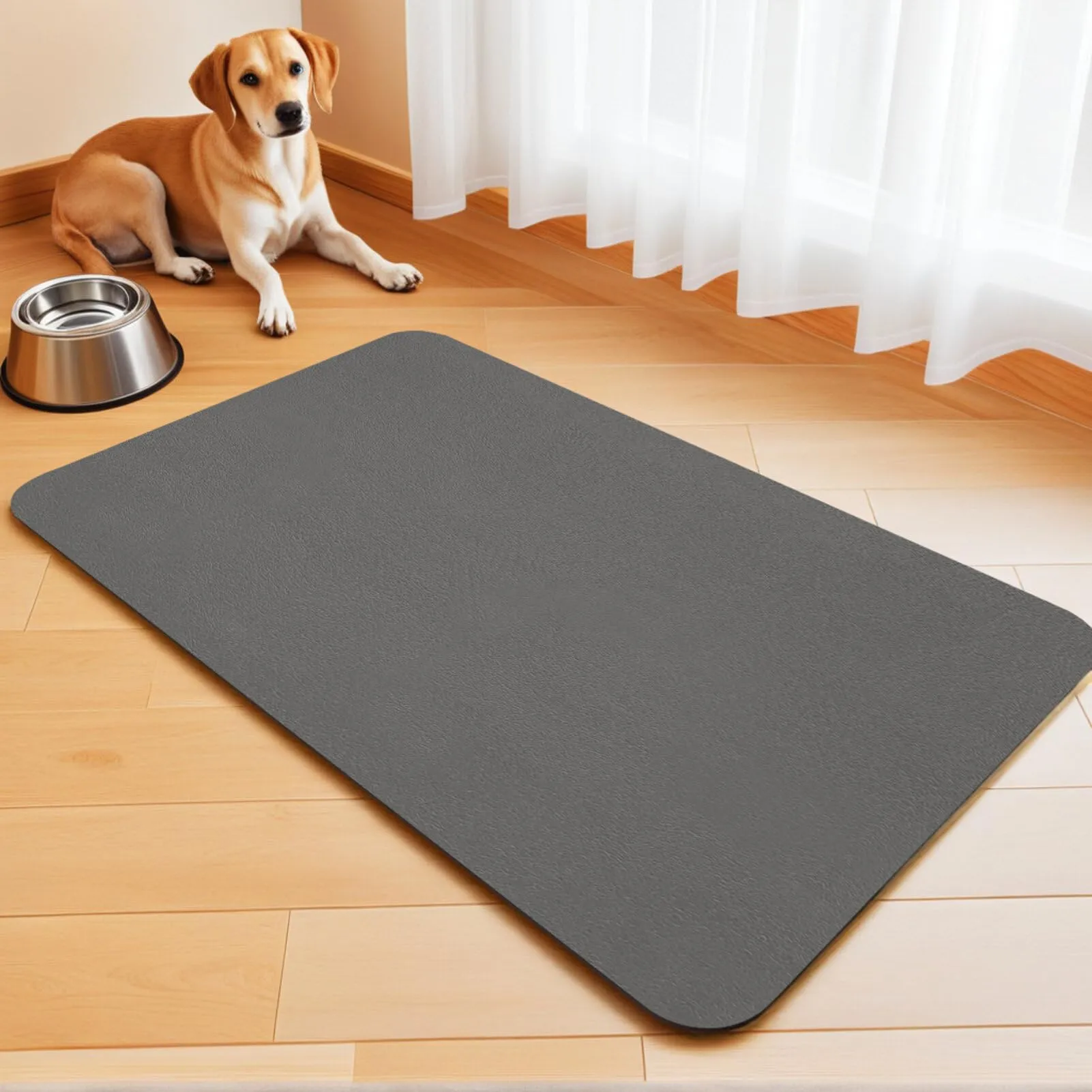 Tappetino Assorbente per Ciotole di Cibo e Acqua del Cane, Tappetino Antiscivolo per Ciotole di Gatto, Tappetino Impermeabile per l'Alimentazione degli Animali Domestici (Grigio Scuro, 30 x 50 cm) - immagine 1