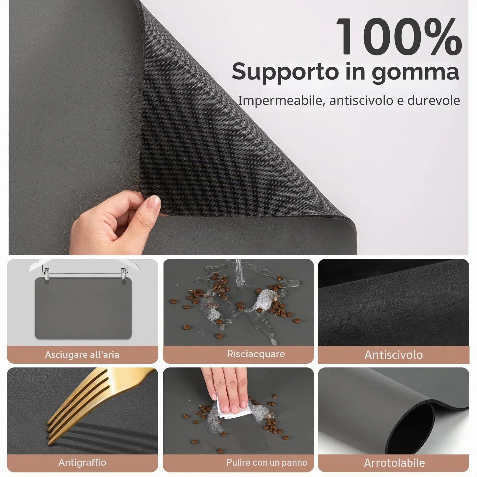 Tappetino Assorbente per Ciotole di Cibo e Acqua del Cane, Tappetino Antiscivolo per Ciotole di Gatto, Tappetino Impermeabile per l'Alimentazione degli Animali Domestici (Grigio Scuro, 30 x 50 cm) - immagine 3
