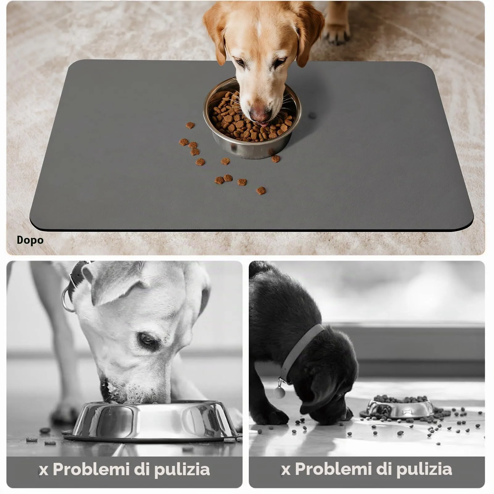 Tappetino Assorbente per Ciotole di Cibo e Acqua del Cane, Tappetino Antiscivolo per Ciotole di Gatto, Tappetino Impermeabile per l'Alimentazione degli Animali Domestici (Grigio Scuro, 30 x 50 cm) - immagine 4
