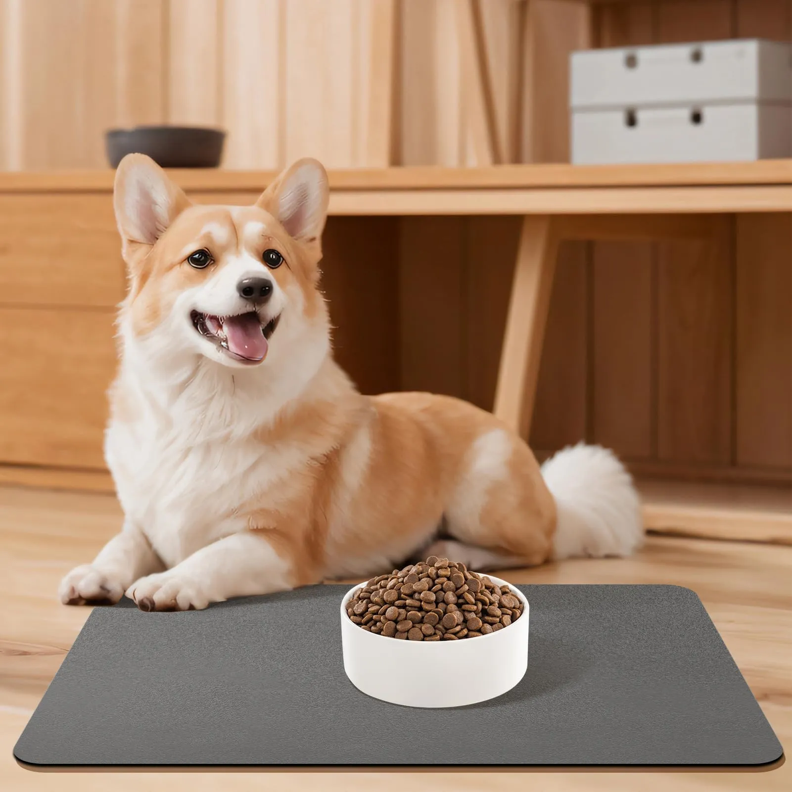 Tappetino Assorbente per Ciotole di Cibo e Acqua del Cane, Tappetino Antiscivolo per Ciotole di Gatto, Tappetino Impermeabile per l'Alimentazione degli Animali Domestici (Grigio Scuro, 30 x 50 cm) - immagine 7