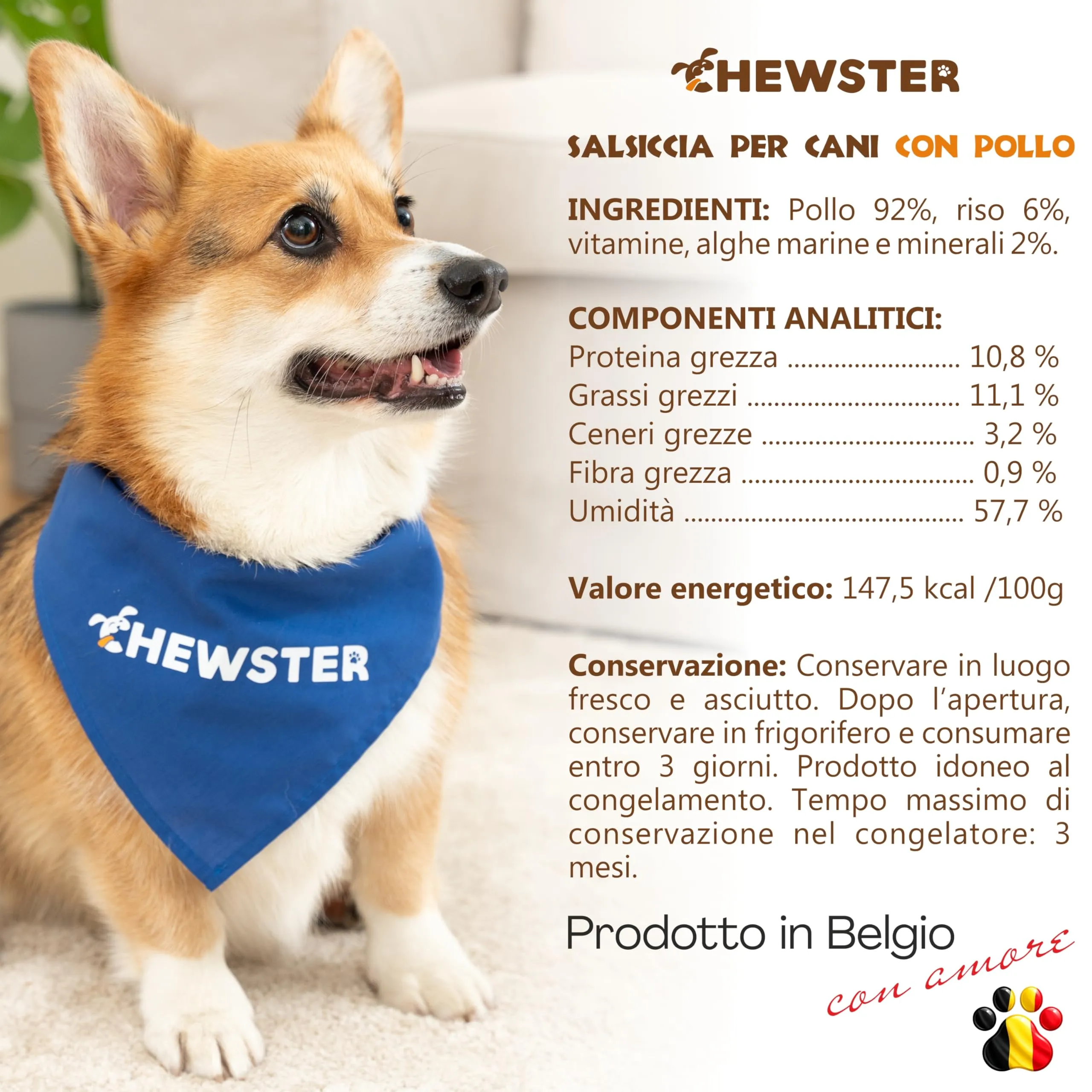 CHEWSTER Salsiccia per cani – pollo – 4 × 800 g (3,2 kg) – Rotolo di cibo umido per cani senza cereali ad alto contenuto di carne – Alimento completo - immagine 4
