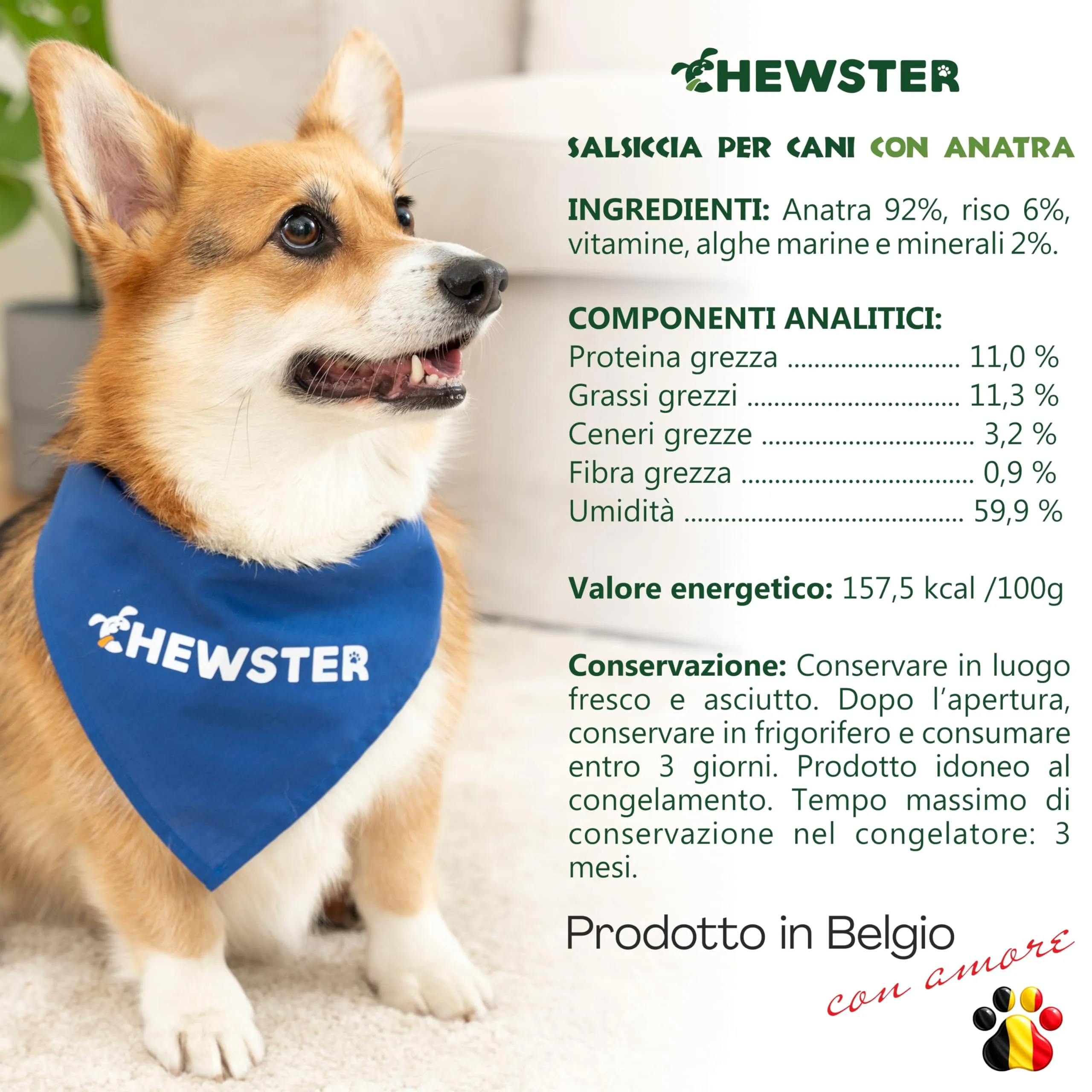CHEWSTER Salsiccia per cani – anatra – 4 × 800 g (3,2 kg) – Rotolo di cibo umido per cani senza cereali ad alto contenuto di carne – Alimento completo - immagine 4