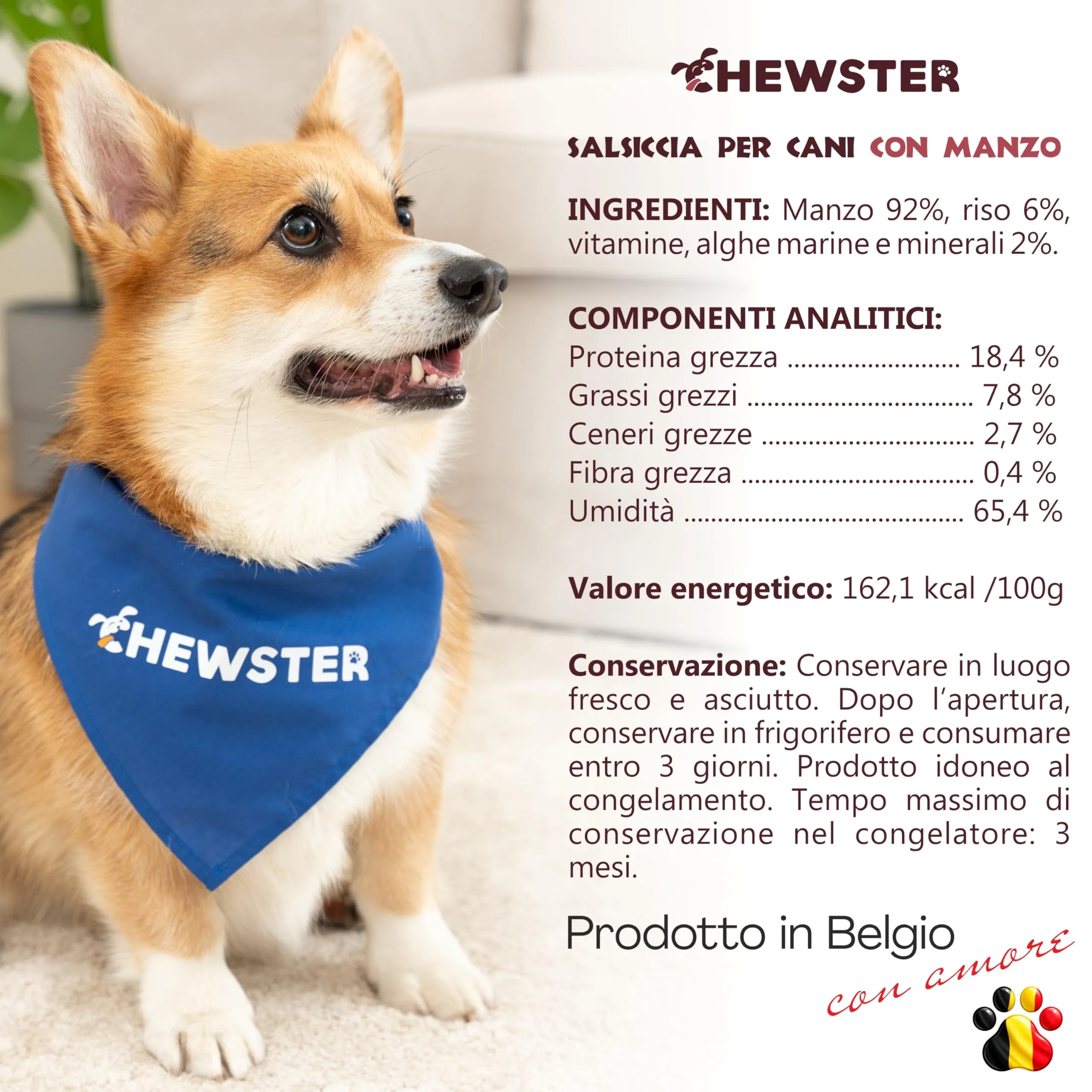 CHEWSTER Salsiccia per cani – manzo – 4 × 800 g (3,2 kg) – Rotolo di cibo umido per cani senza cereali ad alto contenuto di carne – Alimento completo - immagine 4