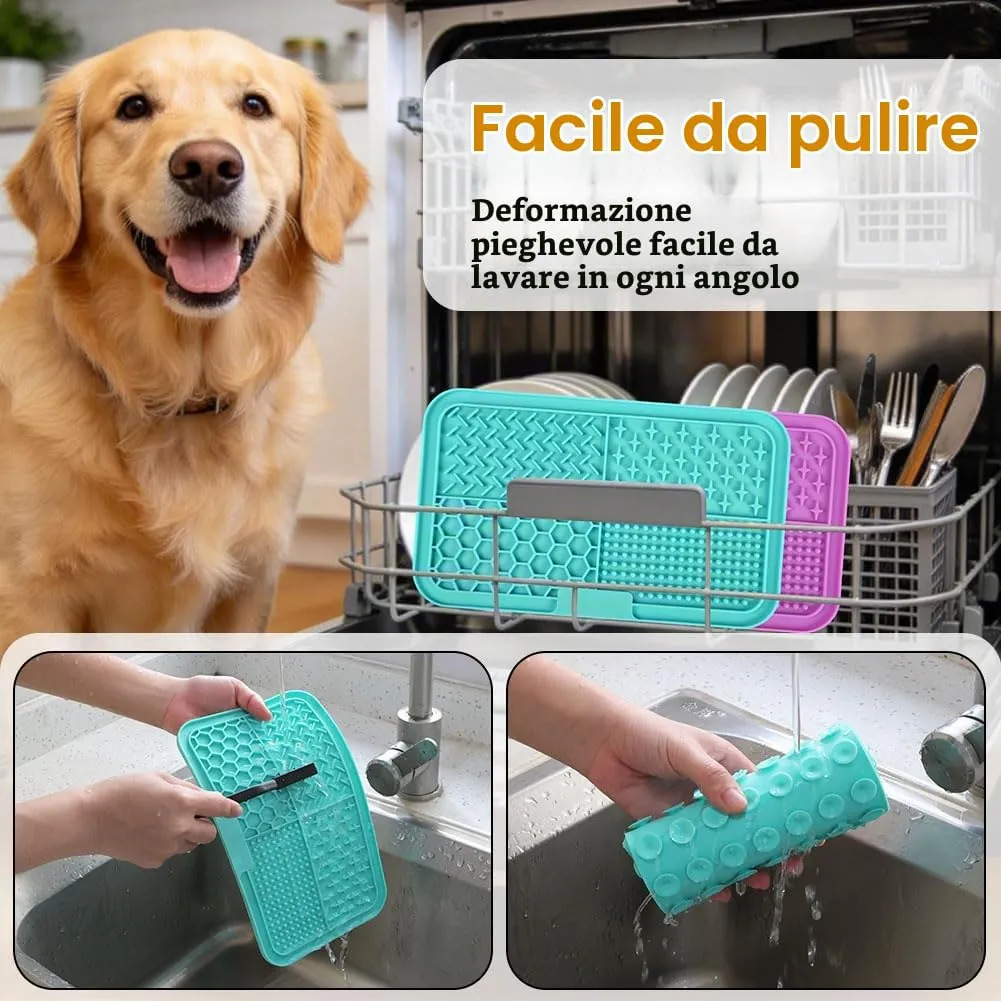 Adiwo 2 Pezzi Tappetino Leccare Cani con Ventosa, Tappetino in Silicone con Spatola e Spazzola, Lick Mat per Cani per Bagno, Toelettatura e Addestramento, Adatto per Cani e Gatti (Viola e blu) - immagine 6