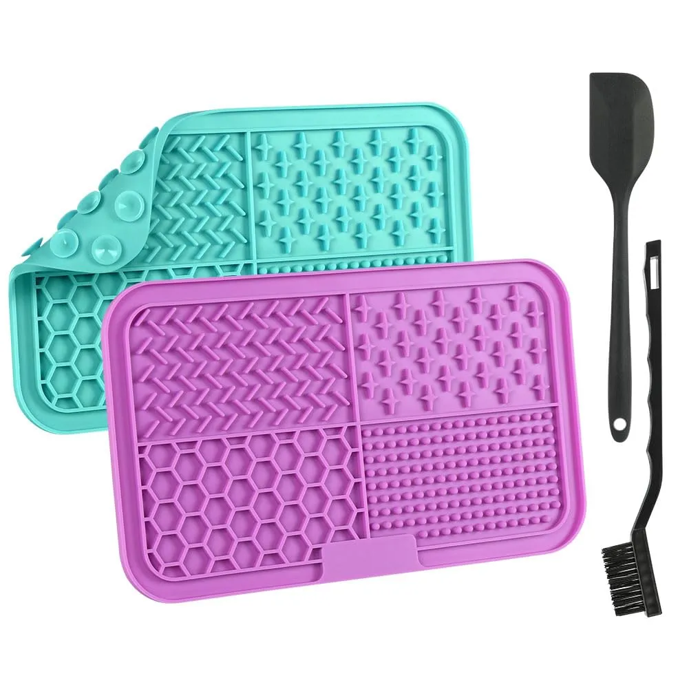 Adiwo 2 Pezzi Tappetino Leccare Cani con Ventosa, Tappetino in Silicone con Spatola e Spazzola, Lick Mat per Cani per Bagno, Toelettatura e Addestramento, Adatto per Cani e Gatti (Viola e blu) - immagine 9