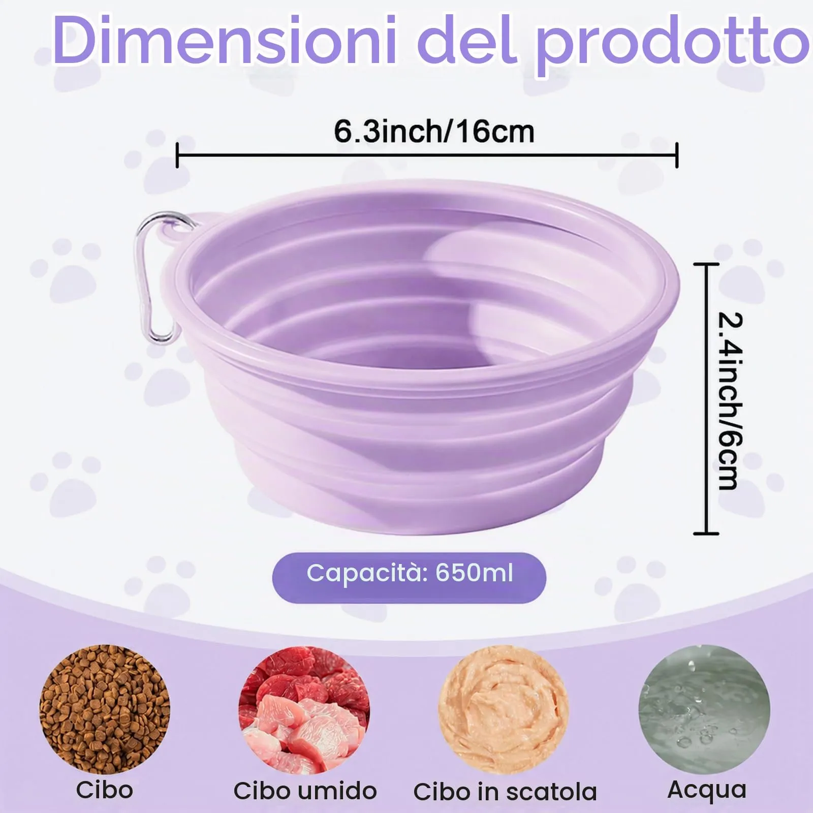 Fancysky Ciotola Cane Pieghevole, 2 Pezzi in Silicone con Moschettone - immagine 3