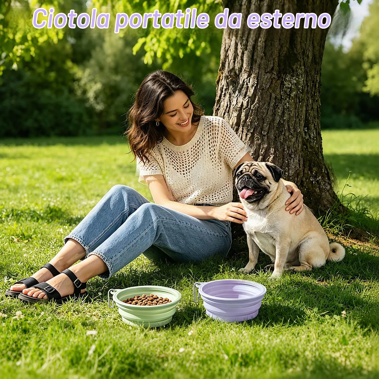 Fancysky Ciotola Cane Pieghevole, 2 Pezzi in Silicone con Moschettone - immagine 5