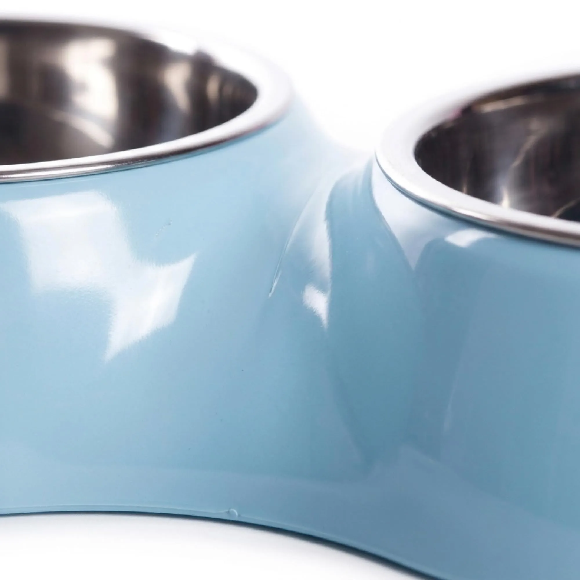 Ciotola Doppia per Cani e Gatti con 2 Vaschette in Acciaio Inox da 0,8 L, Dispenser Acqua e Cibo, Base in Plastica Resistente, 20,5 x 20,5 x 6 cm - Azzurro - immagine 3