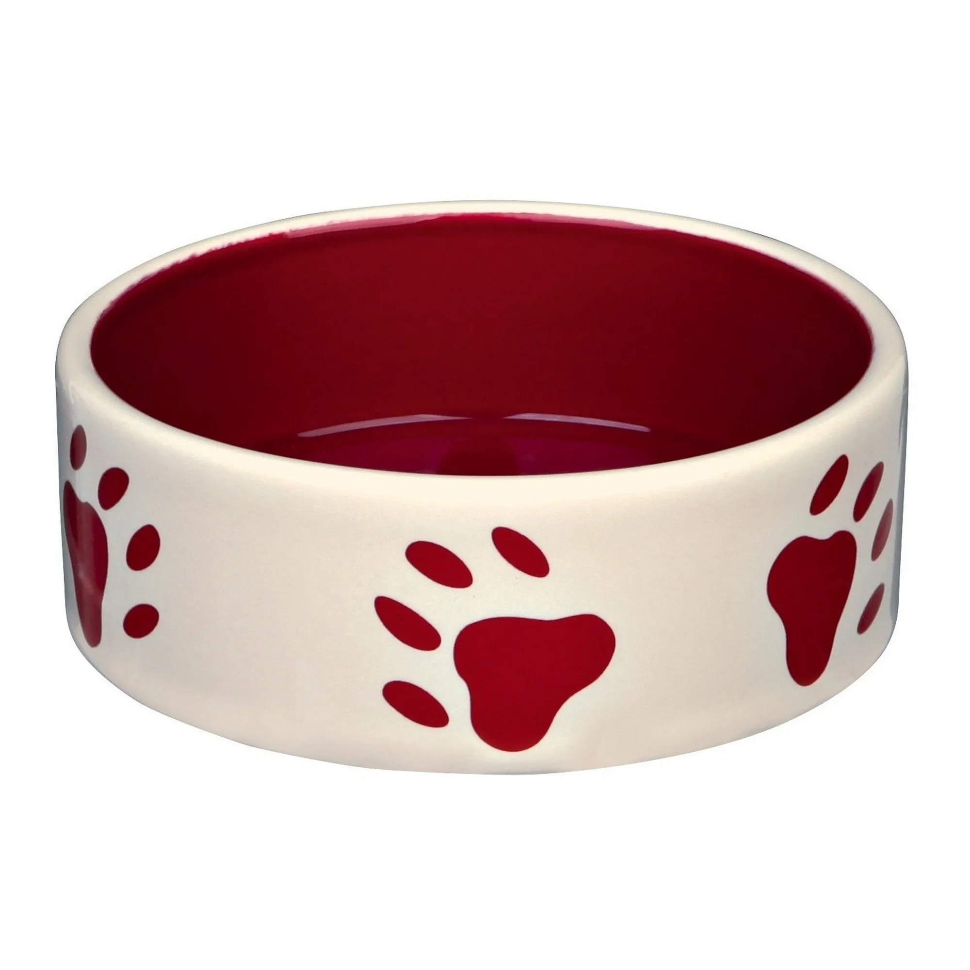 Trixie, Ciotola in Ceramica con Impronte di Zampe per Cani, 0,8 litri/16 cm, Crema/Rosso - immagine 1
