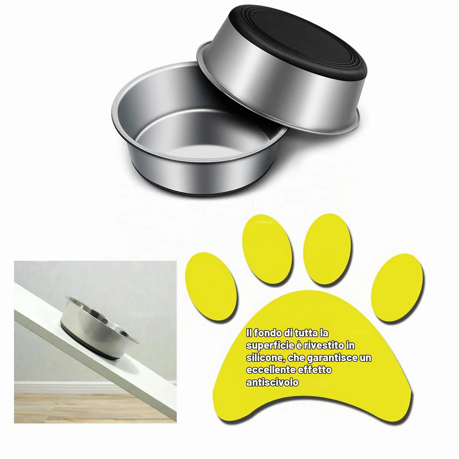 SUOXU Ciotola spessa in acciaio inox per cani e gatti, con basi in silicone antiscivolo, ciotole per l'alimentazione dei cuccioli, lavabile in lavastoviglie per cani e gatti (S-14 cm) - immagine 4