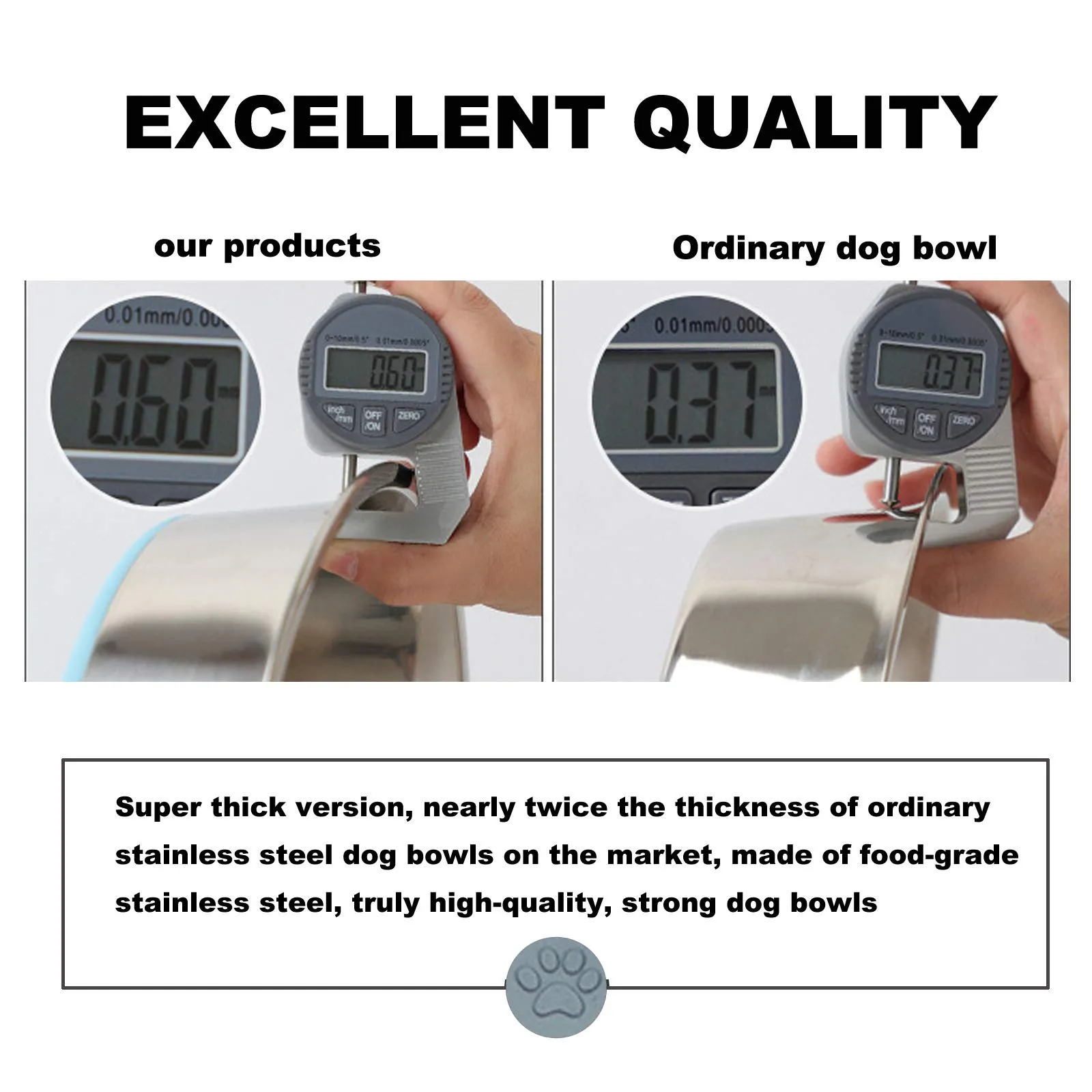 SUOXU Ciotole spesse in acciaio inox per cani e gatti, basi in silicone antiscivolo, mangiatoia per cani di taglia media e piccola e ciotole per acqua (M, 17 cm) - immagine 2