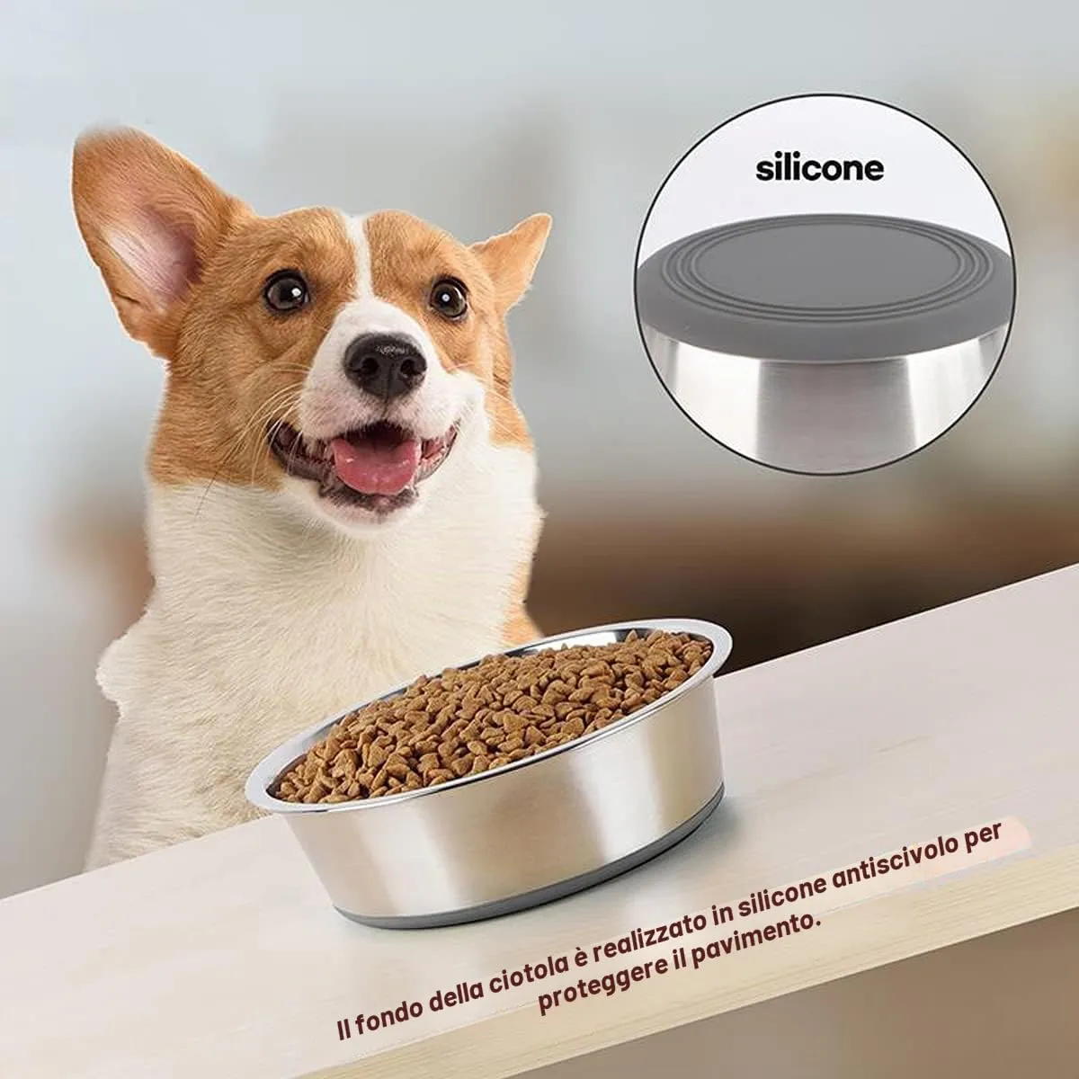SUOXU Ciotole Spesse in Acciaio Inossidabile per Cani - Set di 2 con Basi in Silicone Antiscivolo per Alimentazione di Cani Medi - immagine 3