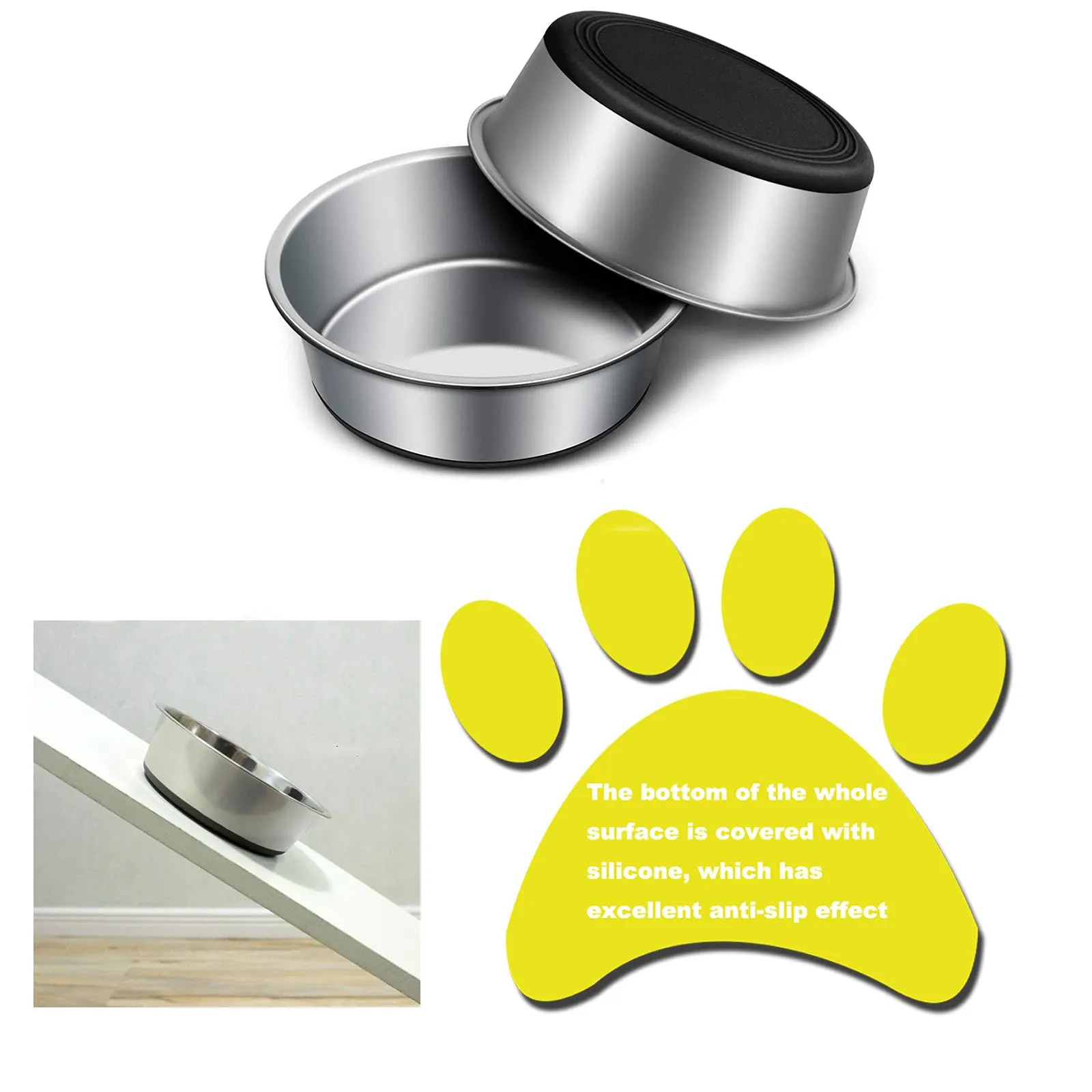 SUOXU Ciotole per cani spesse in acciaio inossidabile, grande ciotola per cani con basi in silicone antiscivolo, 2500 ml grandi ciotole per cani e ciotole d'acqua (XL-25,5 cm) - immagine 3