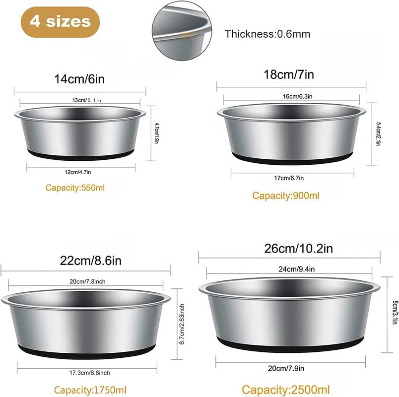 SUOXU Ciotole per cani spesse in acciaio inossidabile, grande ciotola per cani con basi in silicone antiscivolo, 2500 ml grandi ciotole per cani e ciotole d'acqua (XL-25,5 cm) - immagine 5