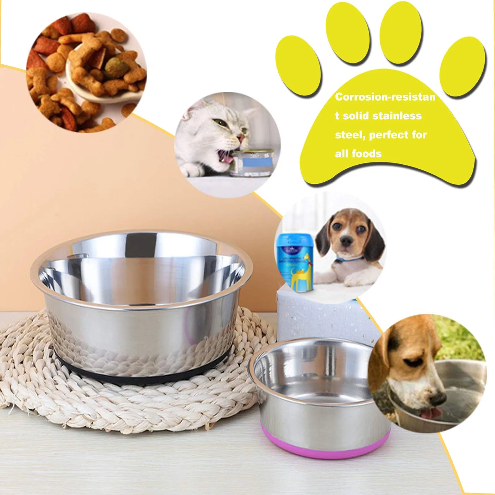 Ciotole per cani in acciaio inox di SUOXU, ciotola per acqua e cibo con fondo in silicone antiscivolo, ciotola per animali domestici, ciotole per cani e gatti per cani di taglia media e grande (S-14cm - immagine 6