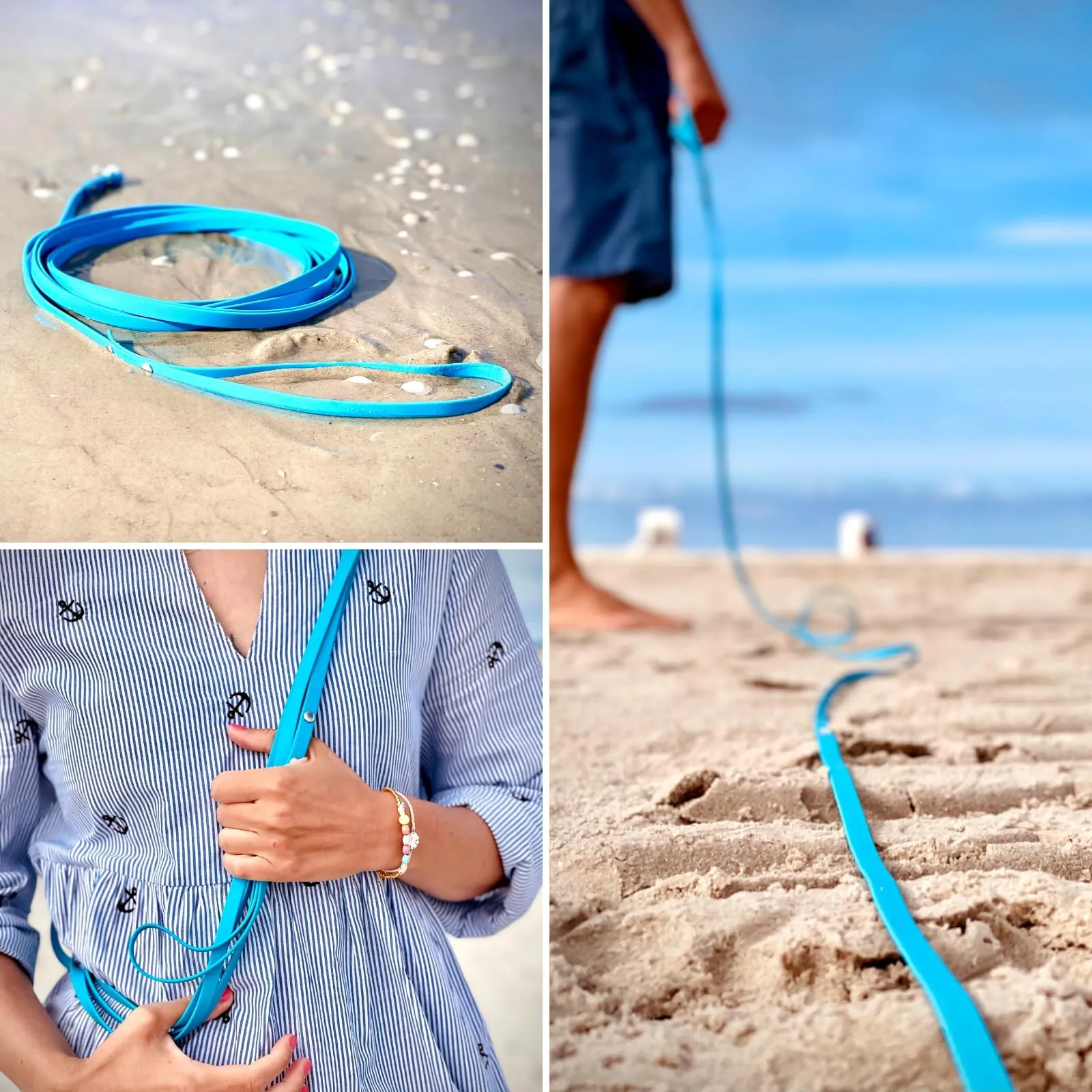 Corda 15m, guinzaglio per cani, passante, blu ciano, extra stretto, idrorepellente e antisporco - immagine 3