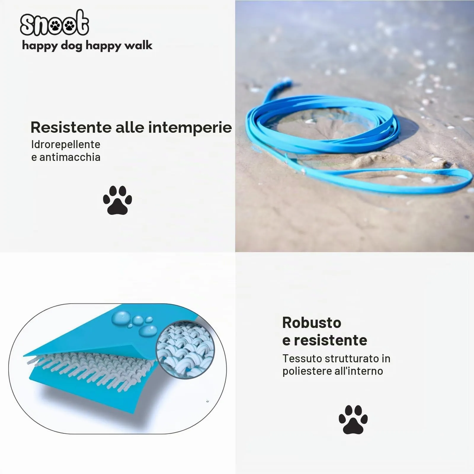Corda 15m, guinzaglio per cani, passante, blu ciano, extra stretto, idrorepellente e antisporco - immagine 4