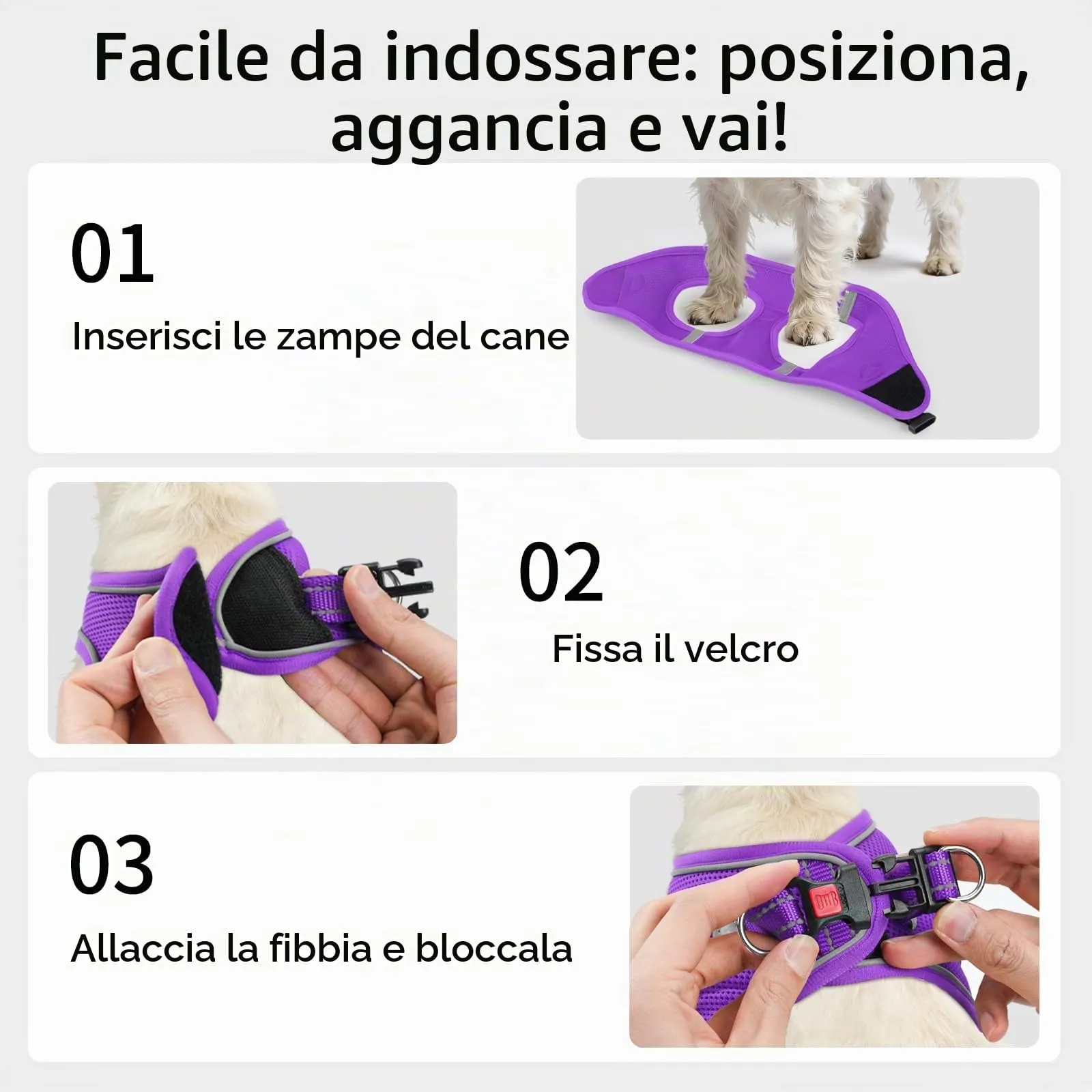 Joytale Pettorina Cane Piccola, Maglia Morbida Traspirante, Viola S - immagine 3