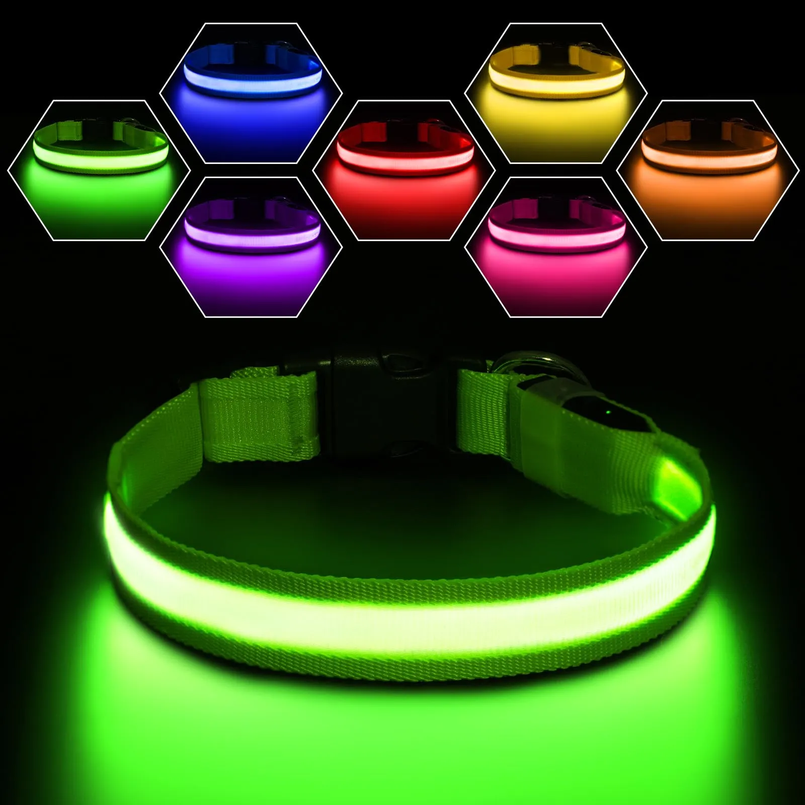 PcEoTllar Collare Luminoso per Cani, Impermeabile, Verde-M - immagine 1