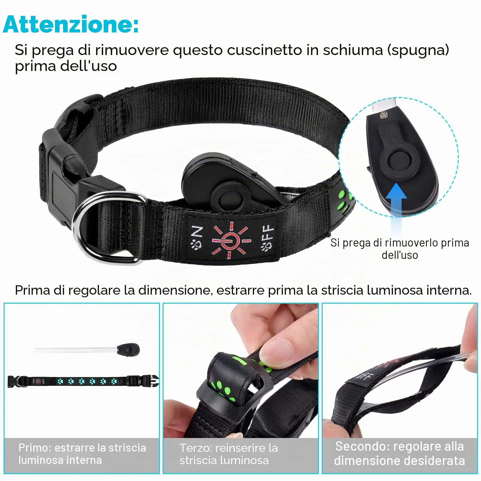 AUAUY Collare Luminoso per Cani, LED Ricaricabile e Impermeabile, Blu-M - immagine 3