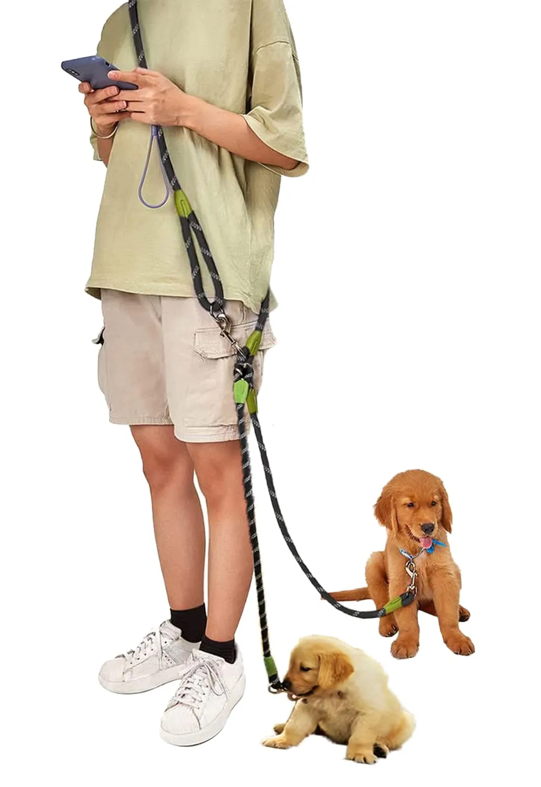 Guinzaglio Doppio per Cani 260 cm Riflettente Guinzaglio per Cani Grande Media e Piccola Camminata 360°Nessun Groviglio Nero - immagine 1