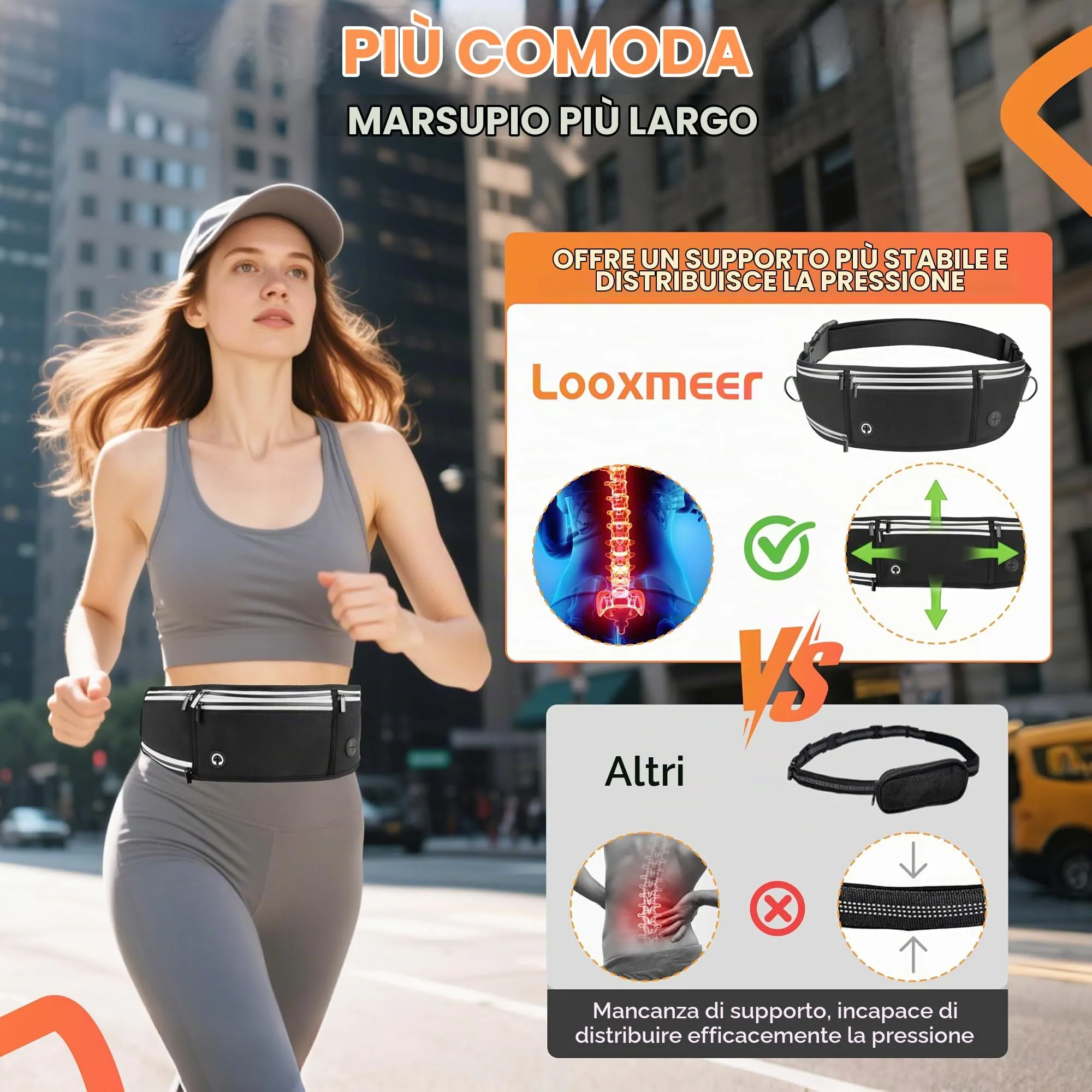 Looxmeer Guinzaglio Mani Libere per Cani, Guinzaglio per Cani da Corsa, Passeggio, Trekking con Cintura in Vita Regolabile e Custodia per l'Acqua con Filo Riflettente, Nero - immagine 3