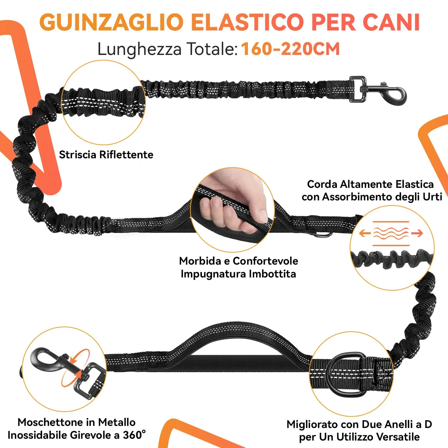 Looxmeer Guinzaglio Mani Libere per Cani, Guinzaglio per Cani da Corsa, Passeggio, Trekking con Cintura in Vita Regolabile e Custodia per l'Acqua con Filo Riflettente, Nero - immagine 4