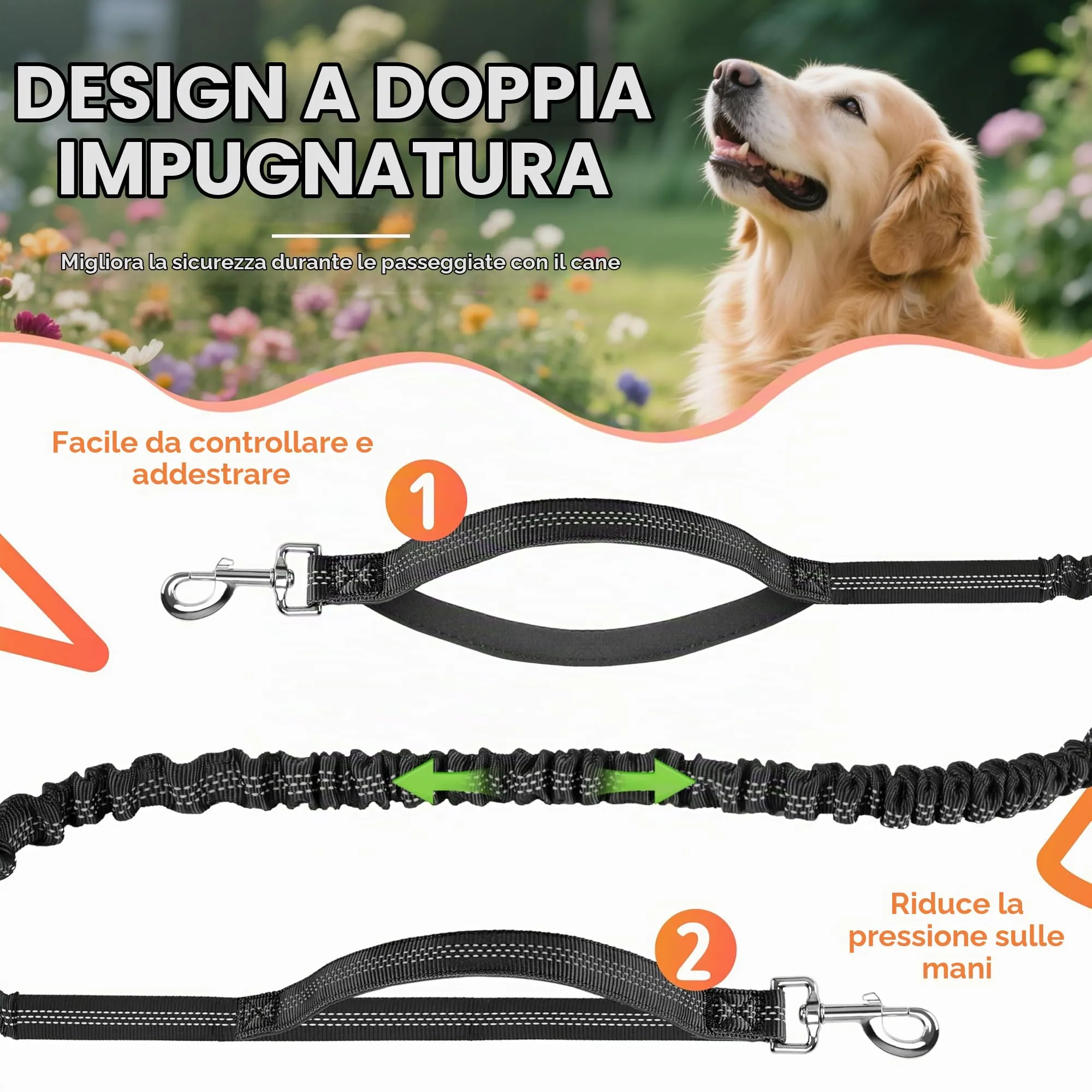 Looxmeer Guinzaglio Mani Libere per Cani, Guinzaglio per Cani da Corsa, Passeggio, Trekking con Cintura in Vita Regolabile e Custodia per l'Acqua con Filo Riflettente, Nero - immagine 7