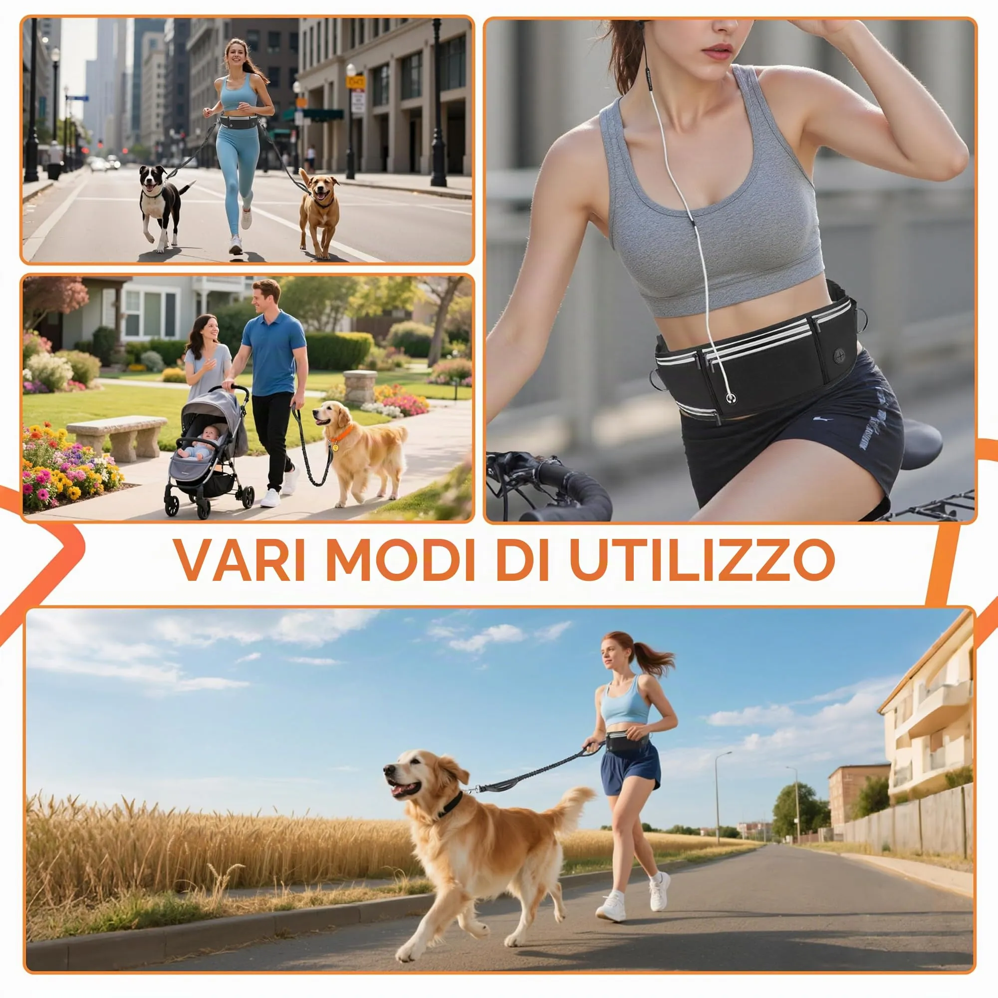 Looxmeer Guinzaglio Mani Libere per Cani, Guinzaglio per Cani da Corsa, Passeggio, Trekking con Cintura in Vita Regolabile e Custodia per l'Acqua con Filo Riflettente, Nero - immagine 8