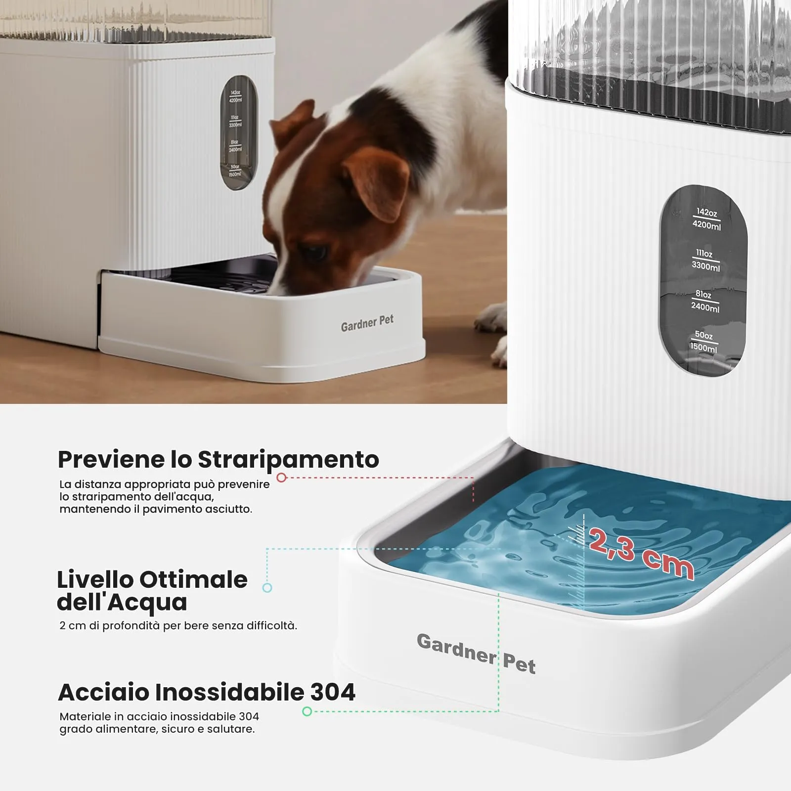 Gardner Pet Distributore Acqua Automatico 8,5L per Cani e Gatti, Bianco - immagine 4