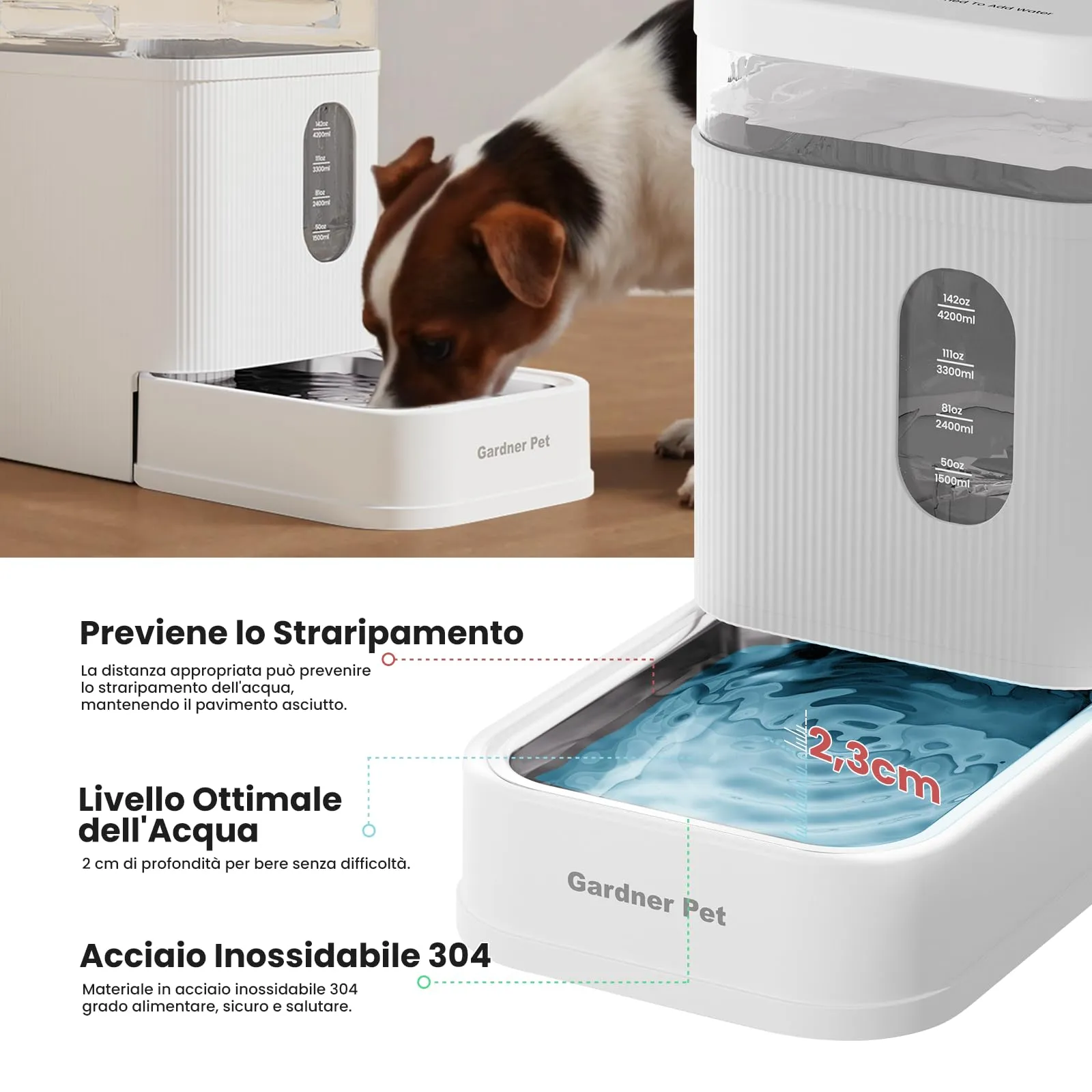 Gardner Pet Distributore Acqua Automatico 6,5L per Cani e Gatti, Bianco - immagine 4
