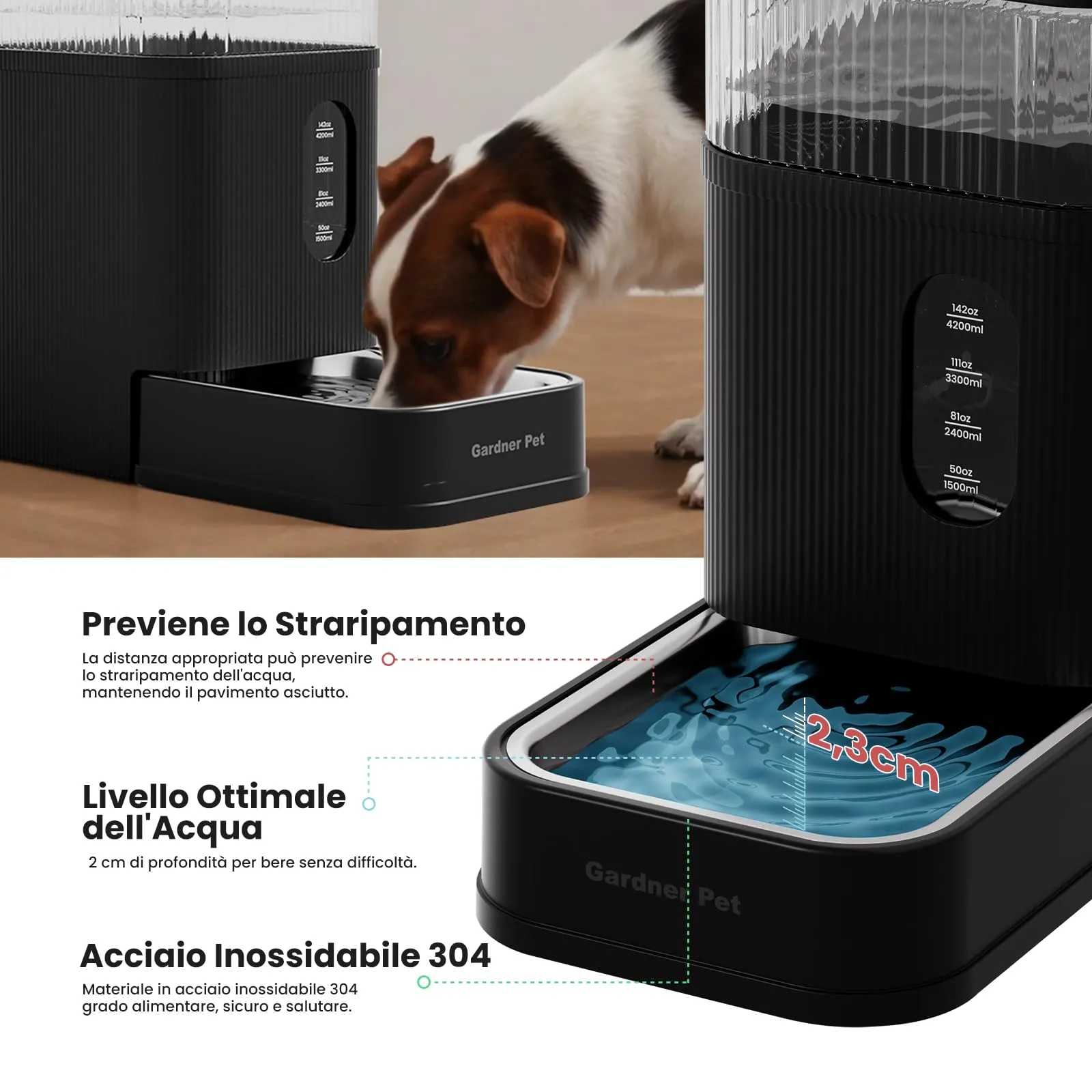 Gardner Pet Distributore Acqua Automatico 8,5L per Cani e Gatti, Nero - immagine 4