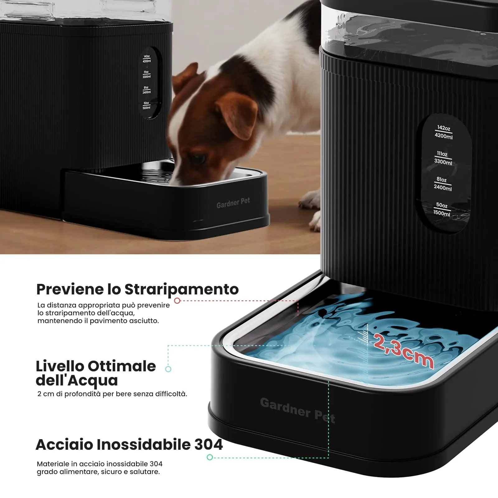 Gardner Pet Distributore Acqua Automatico 6,5L per Cani e Gatti, Nero - immagine 4