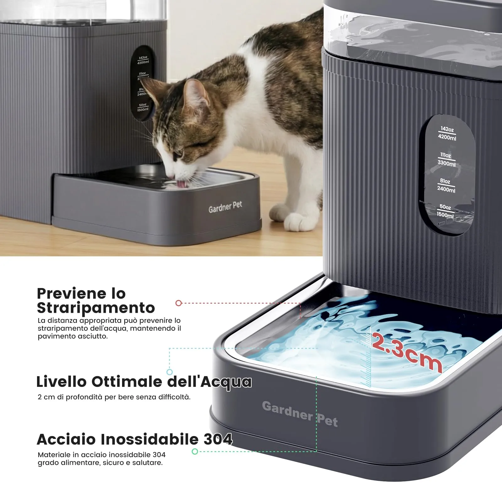 Gardner Pet Distributore Acqua Automatico 6,5L per Cani e Gatti, Grigio - immagine 4