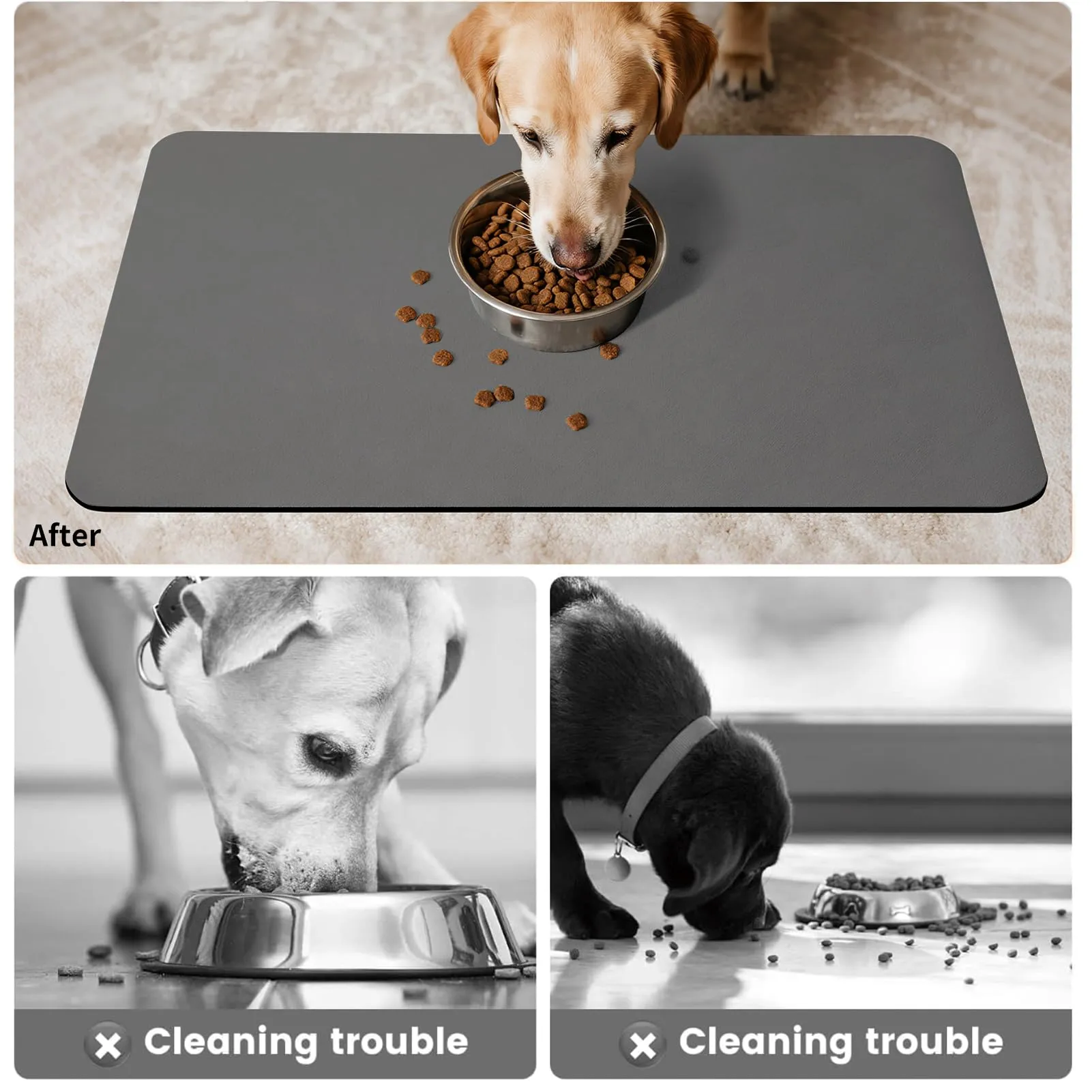Tappetino Assorbente per Ciotole di Cibo e Acqua del Cane, Tappetino Antiscivolo per Ciotole di Gatto, Tappetino Impermeabile per l'Alimentazione degli Animali Domestici (Grigio Scuro, 60 x 150 cm) - immagine 4
