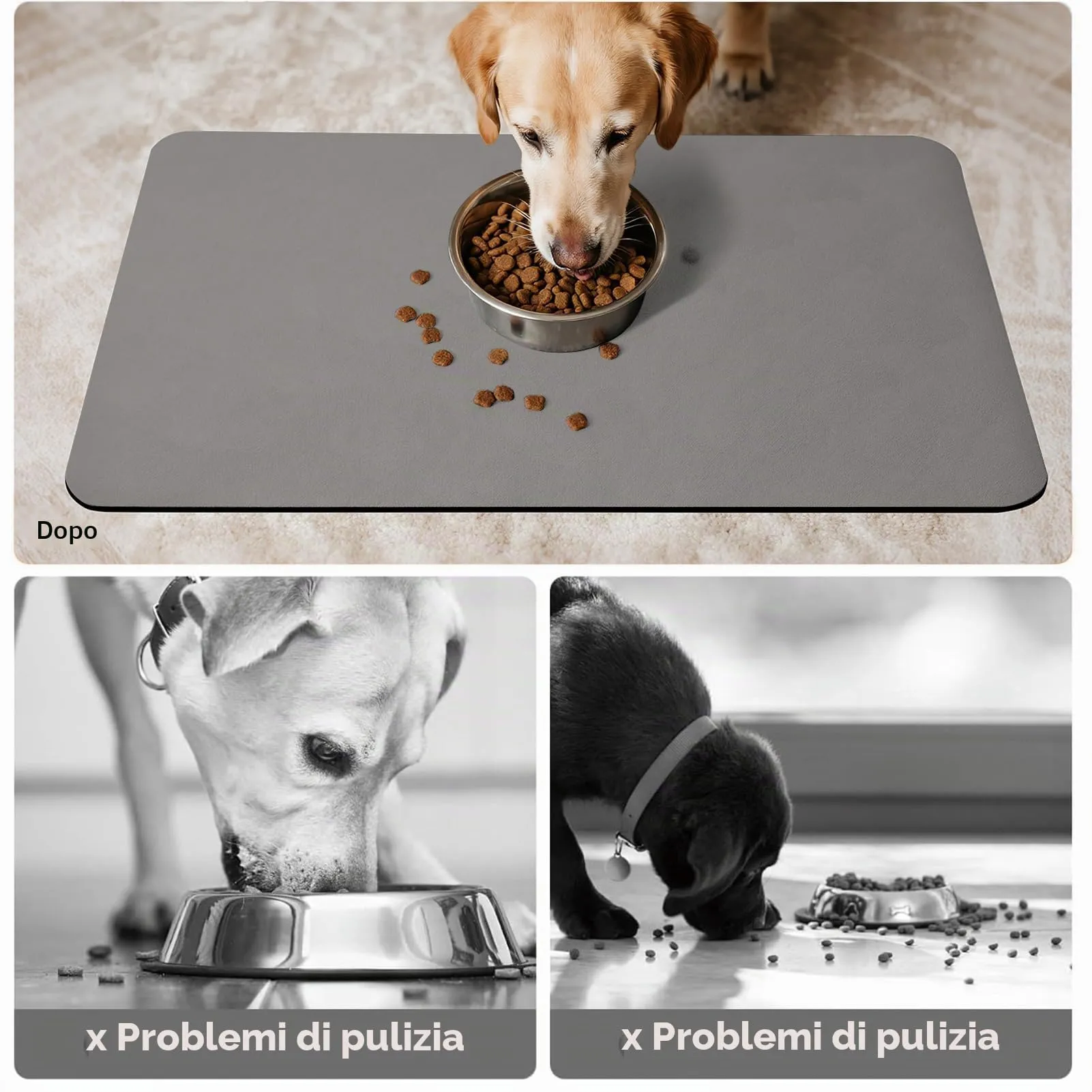 Tappetino Assorbente per Ciotole di Cibo e Acqua del Cane, Tappetino Antiscivolo per Ciotole di Gatto, Tappetino Impermeabile per l'Alimentazione degli Animali Domestici (Grigio Chiaro, 30 x 50 cm) - immagine 4