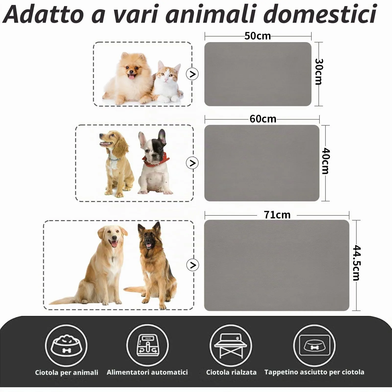 Tappetino Assorbente per Ciotole di Cibo e Acqua del Cane, Tappetino Antiscivolo per Ciotole di Gatto, Tappetino Impermeabile per l'Alimentazione degli Animali Domestici (Grigio Chiaro, 30 x 50 cm) - immagine 6