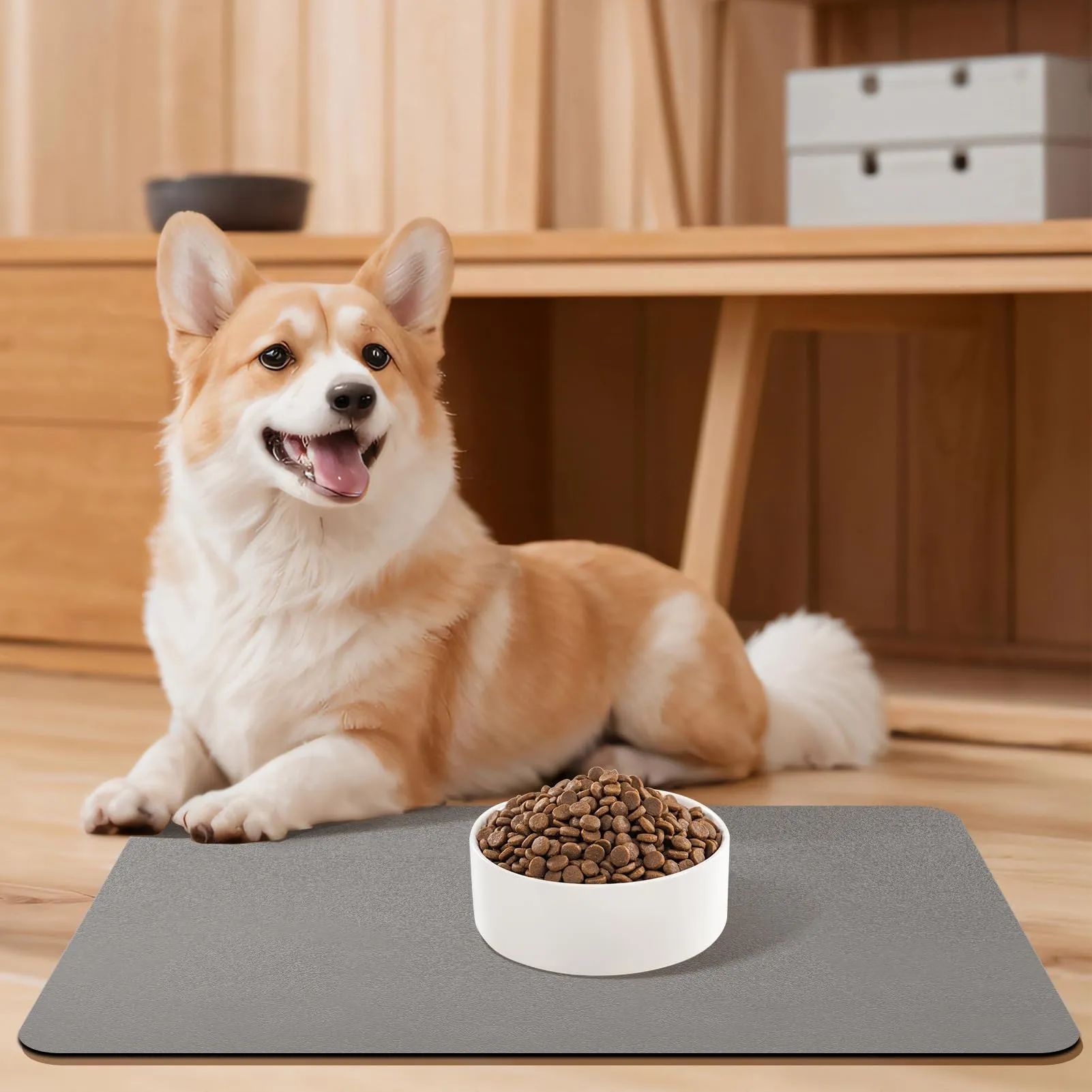 Tappetino Assorbente per Ciotole di Cibo e Acqua del Cane, Tappetino Antiscivolo per Ciotole di Gatto, Tappetino Impermeabile per l'Alimentazione degli Animali Domestici (Grigio Chiaro, 30 x 50 cm) - immagine 7