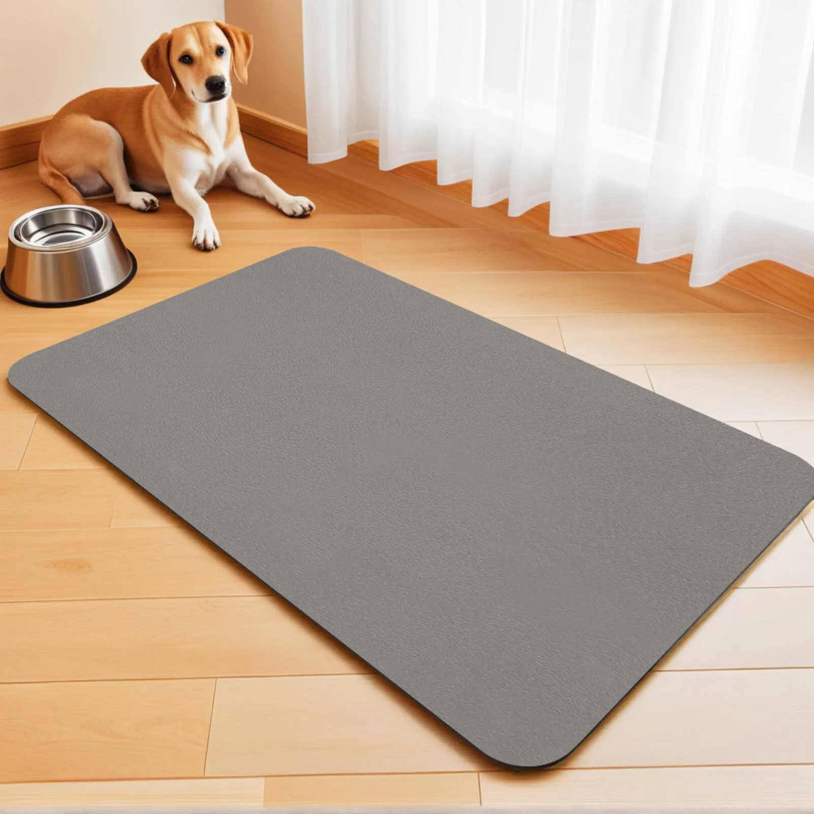 Tappetino Assorbente per Ciotole di Cibo e Acqua del Cane, Tappetino Antiscivolo per Ciotole di Gatto, Tappetino Impermeabile per l'Alimentazione degli Animali Domestici (Grigio Chiaro, 40 x 60 cm) - immagine 1