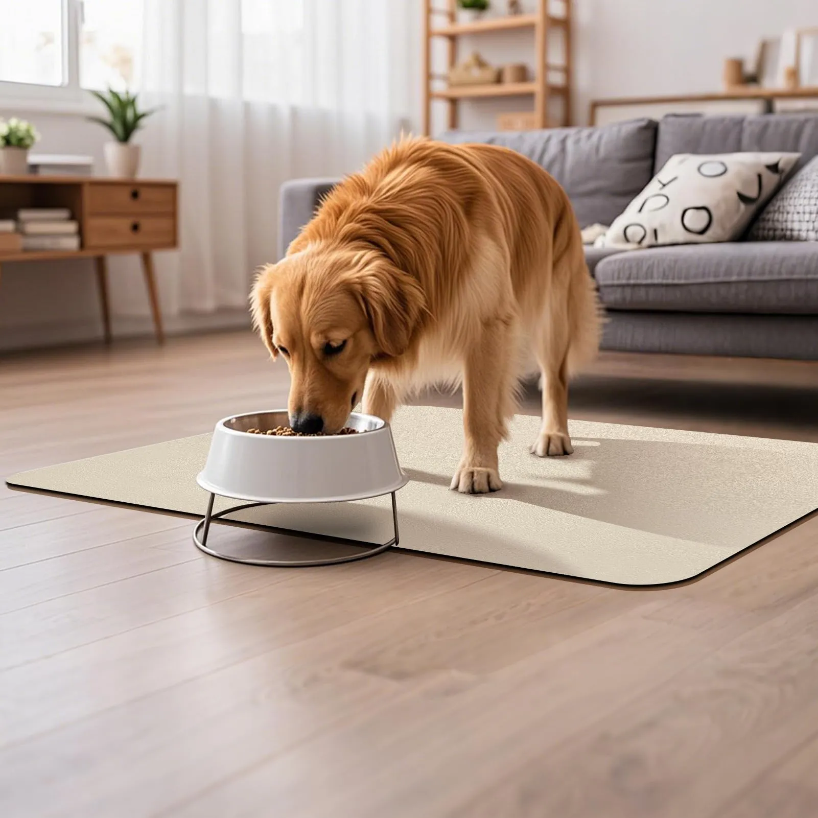 Tappetino Assorbente per Ciotole di Cibo e Acqua del Cane, Tappetino Antiscivolo per Ciotole di Gatto, Tappetino Impermeabile per l'Alimentazione degli Animali Domestici (Beige, 60 x 90 cm) - immagine 8